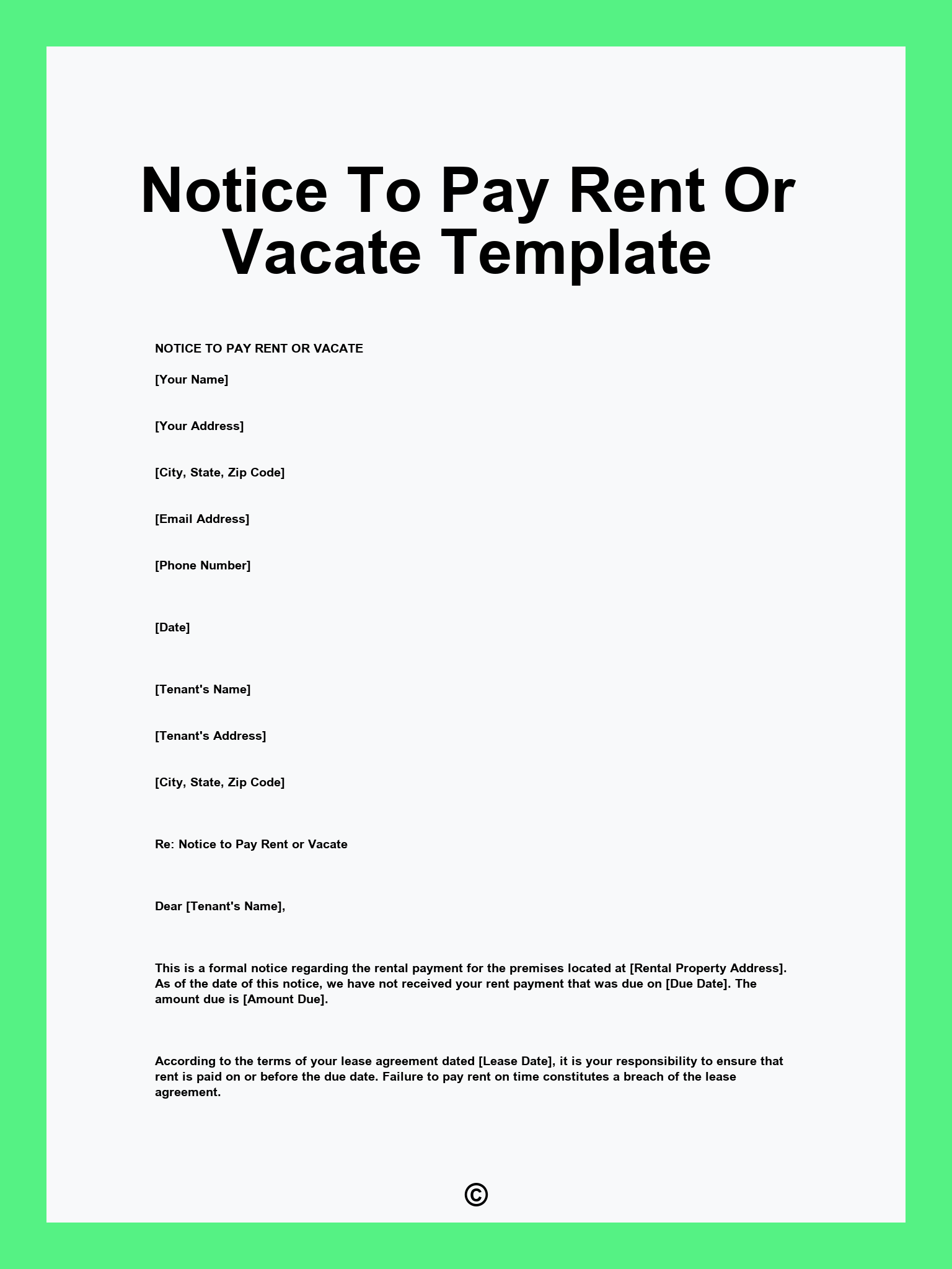 Notice To Pay Rent Or Vacate Template