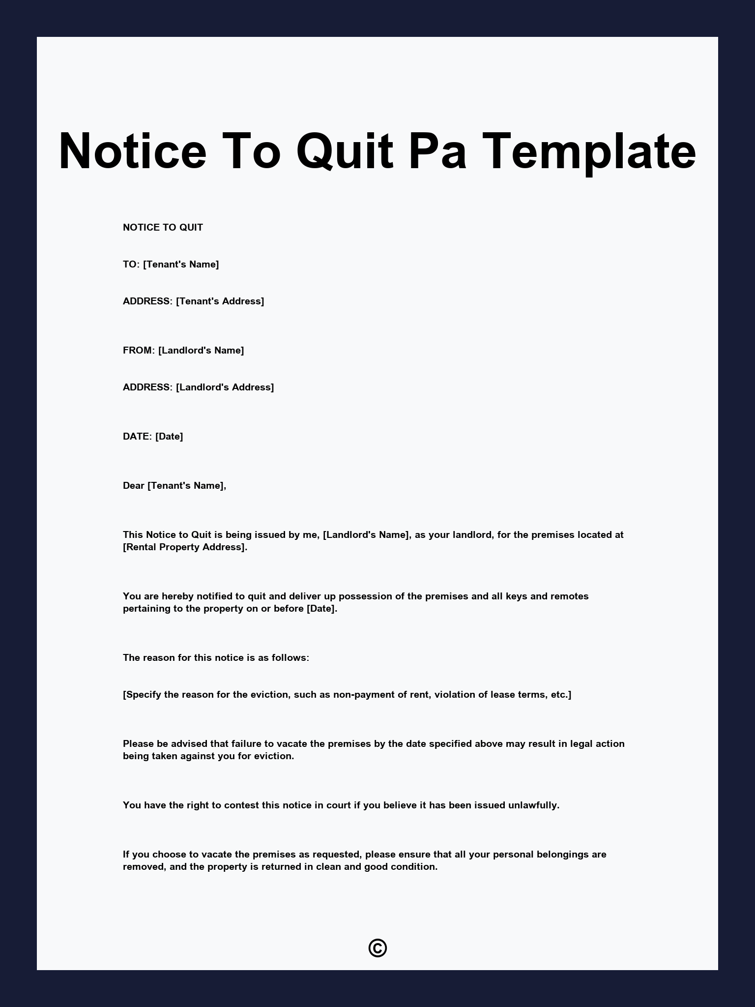 Notice To Quit Pa Template