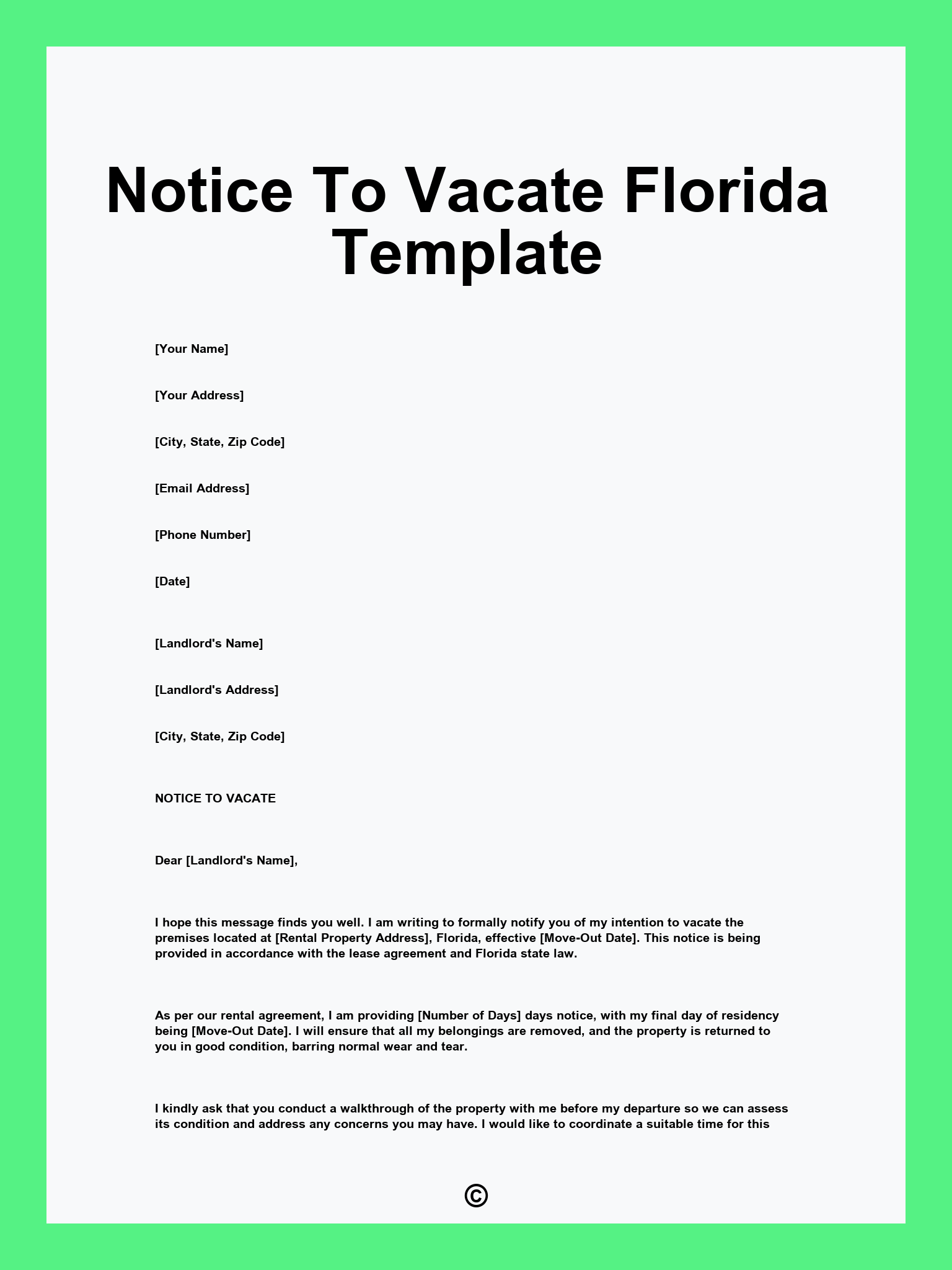 Notice To Vacate Florida Template