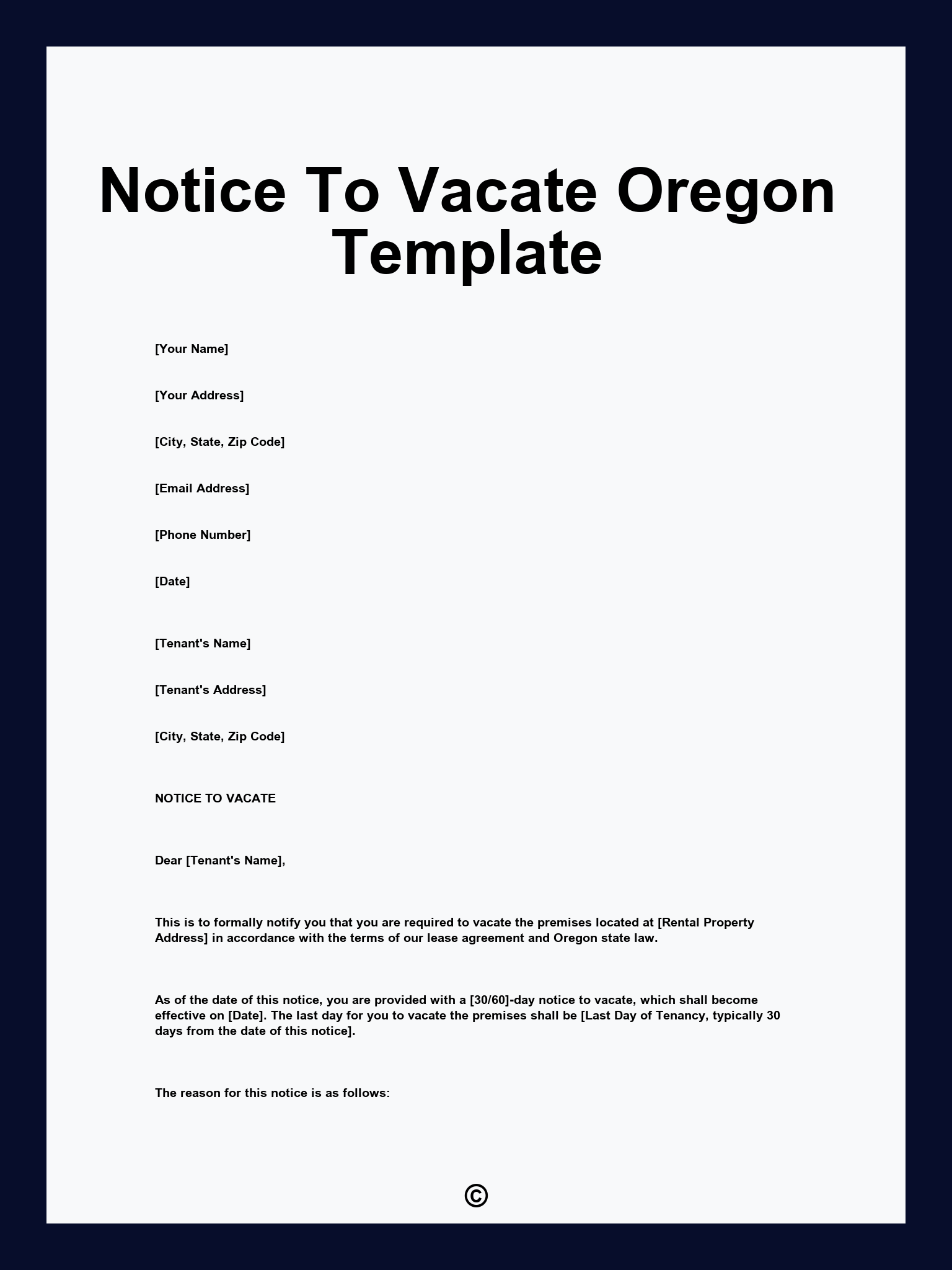 Notice To Vacate Oregon Template