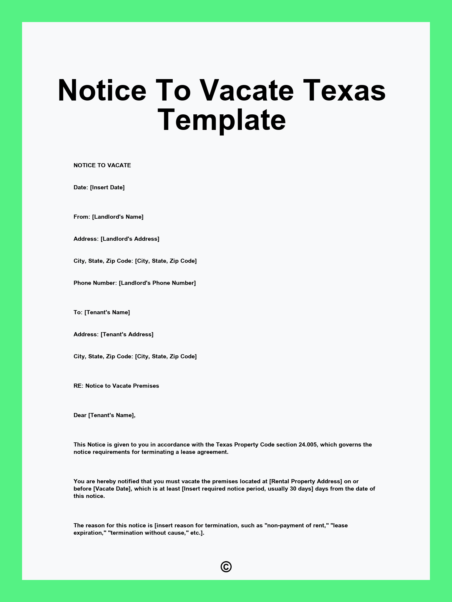 Notice To Vacate Texas Template