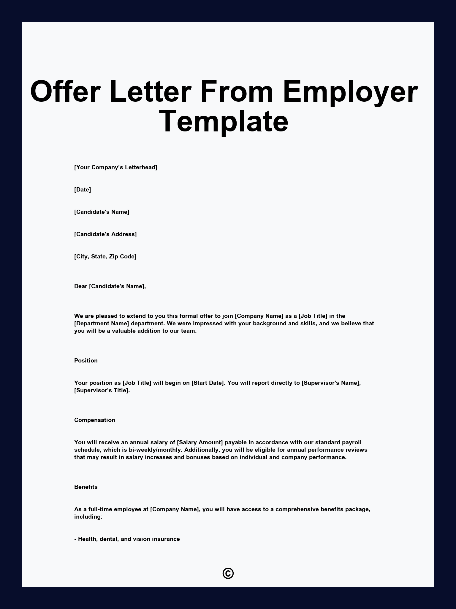 Offer Letter From Employer Template