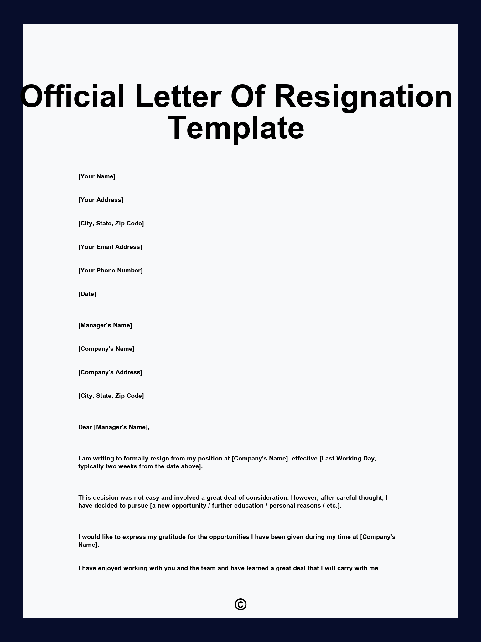 Official Letter Of Resignation Template