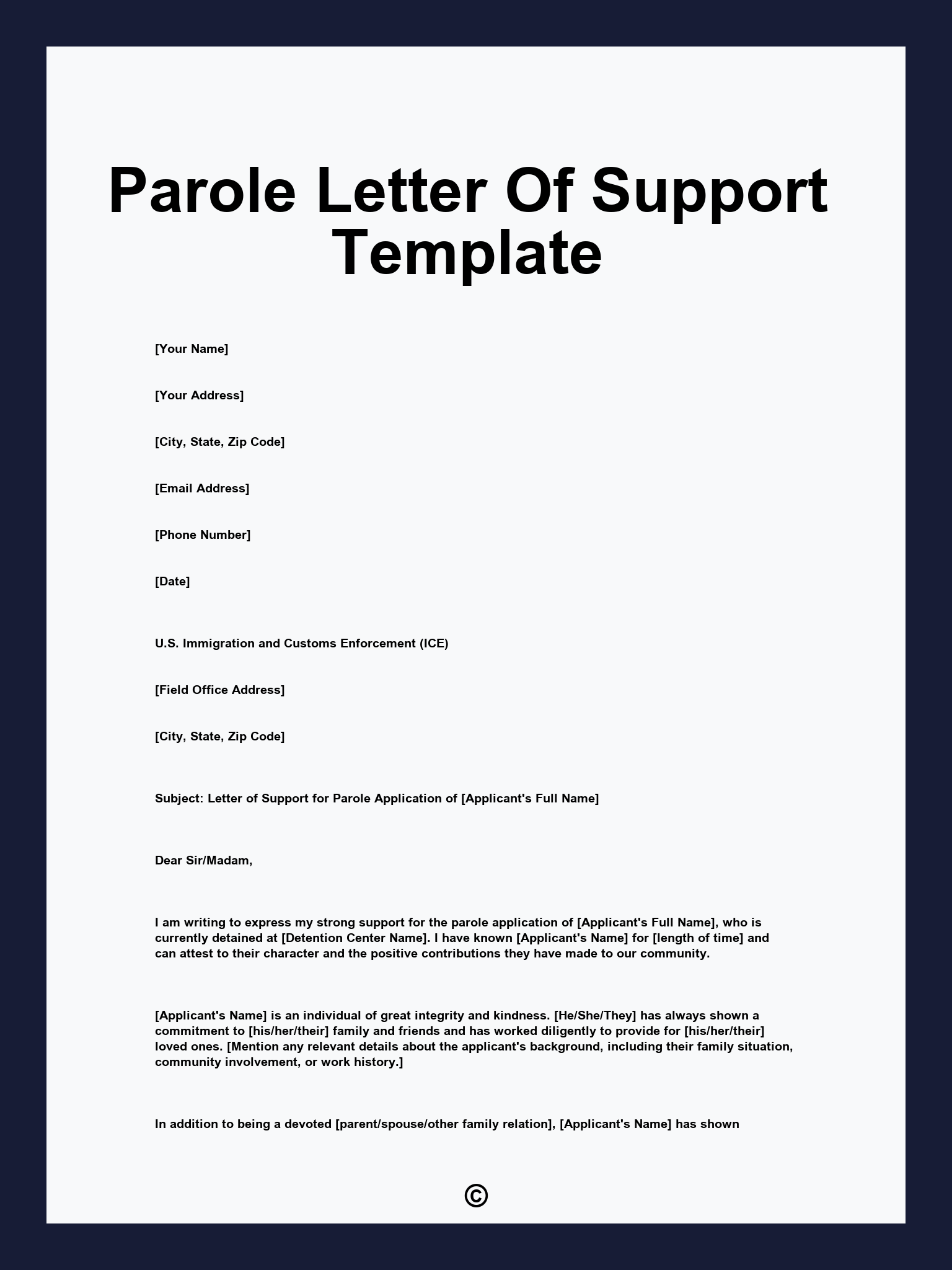 Parole Letter Of Support Template