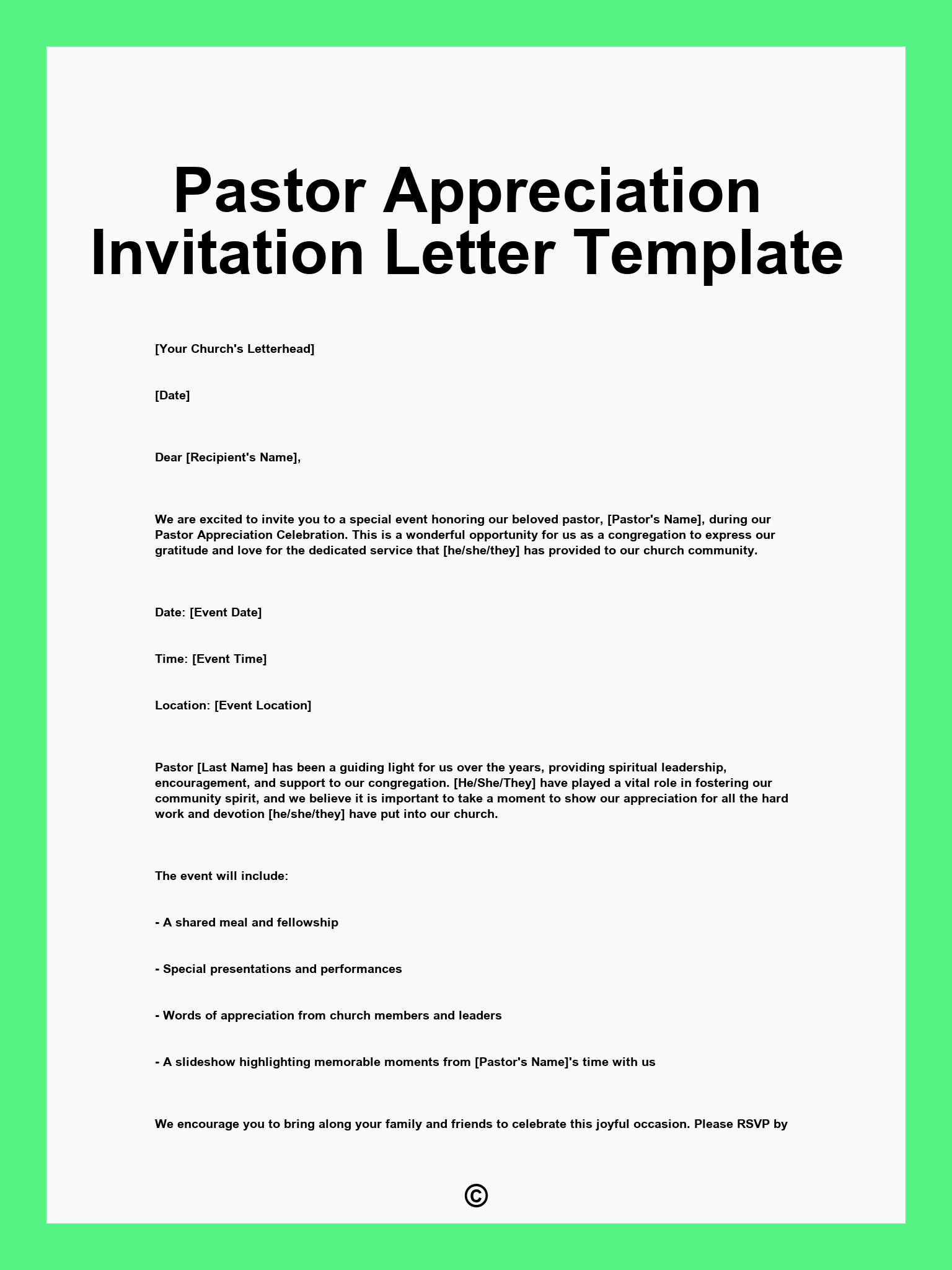 Pastor Appreciation Invitation Letter Template