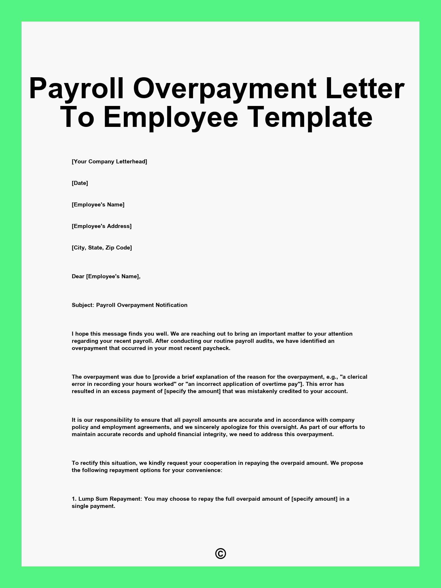 Payroll Overpayment Letter To Employee Template