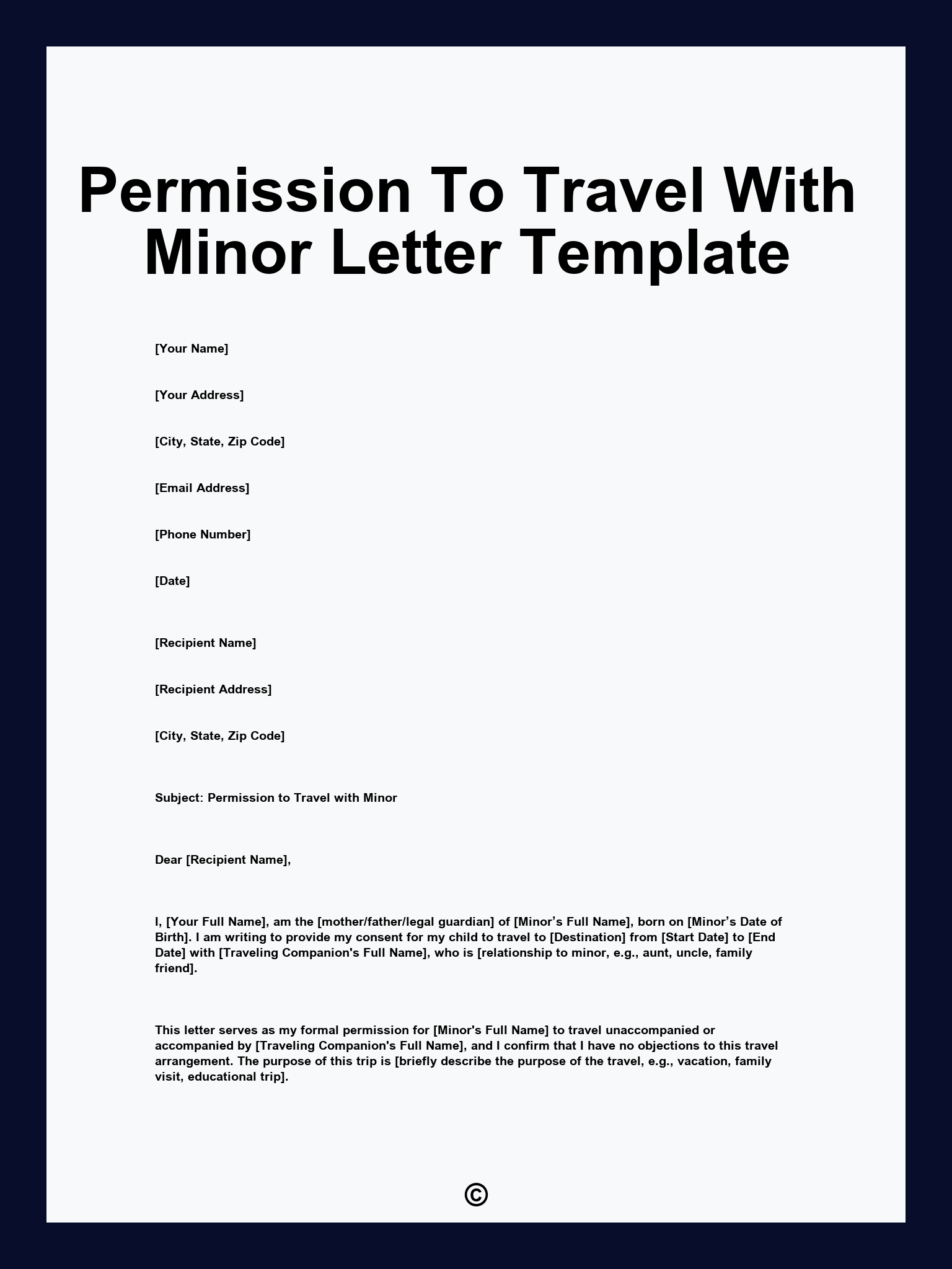 Permission To Travel With Minor Letter Template