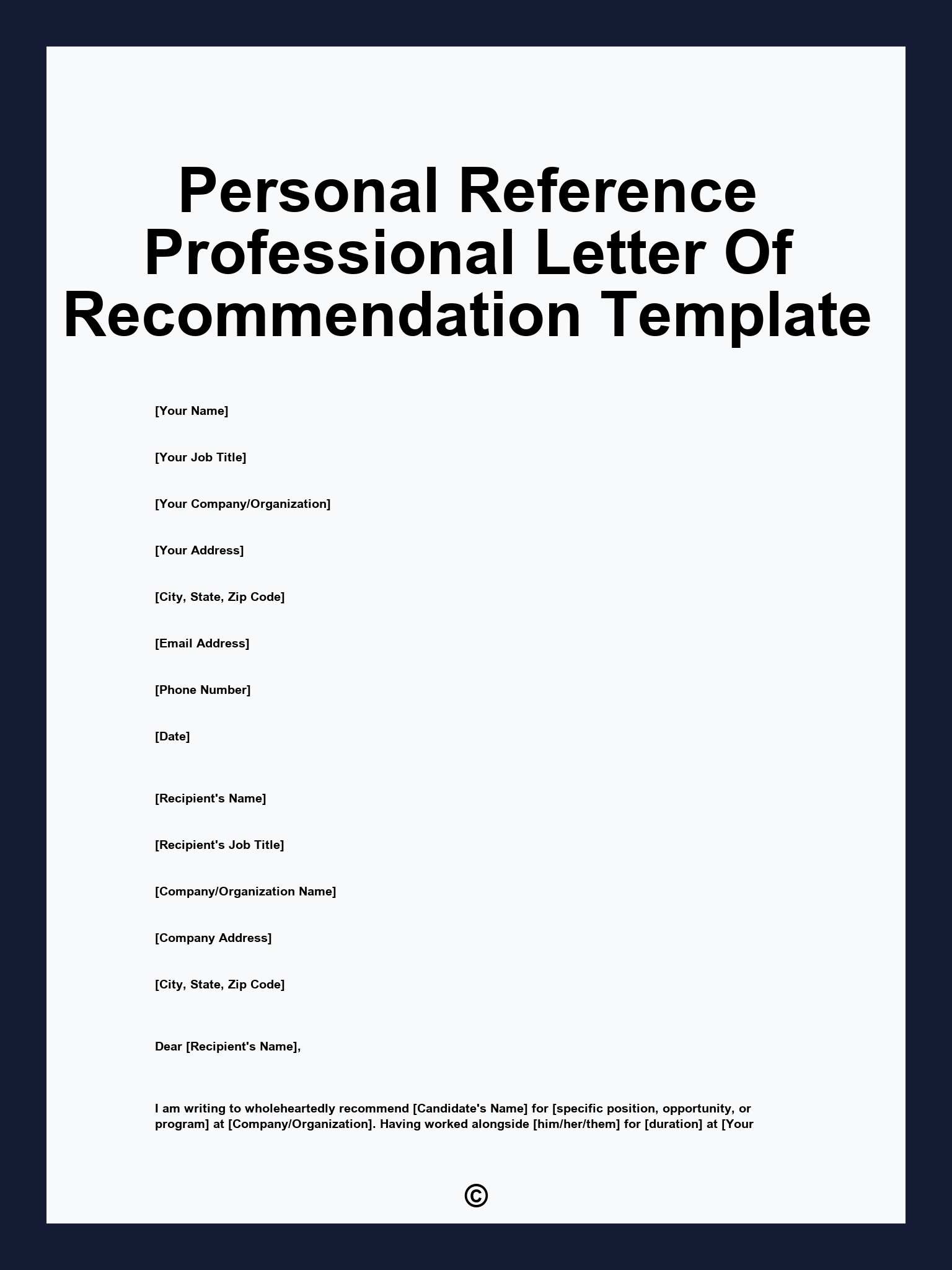 Personal Reference Professional Letter Of Recommendation Template