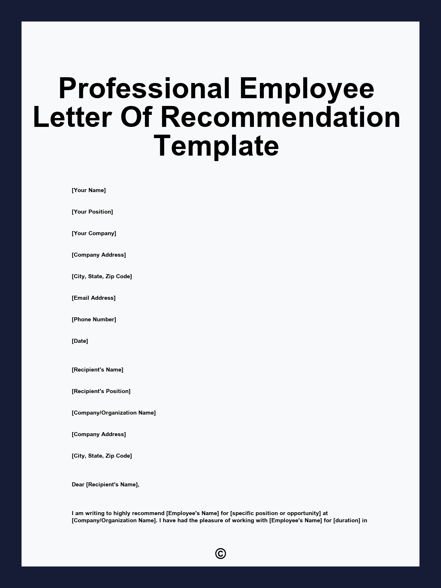Professional Employee Letter Of Recommendation Template