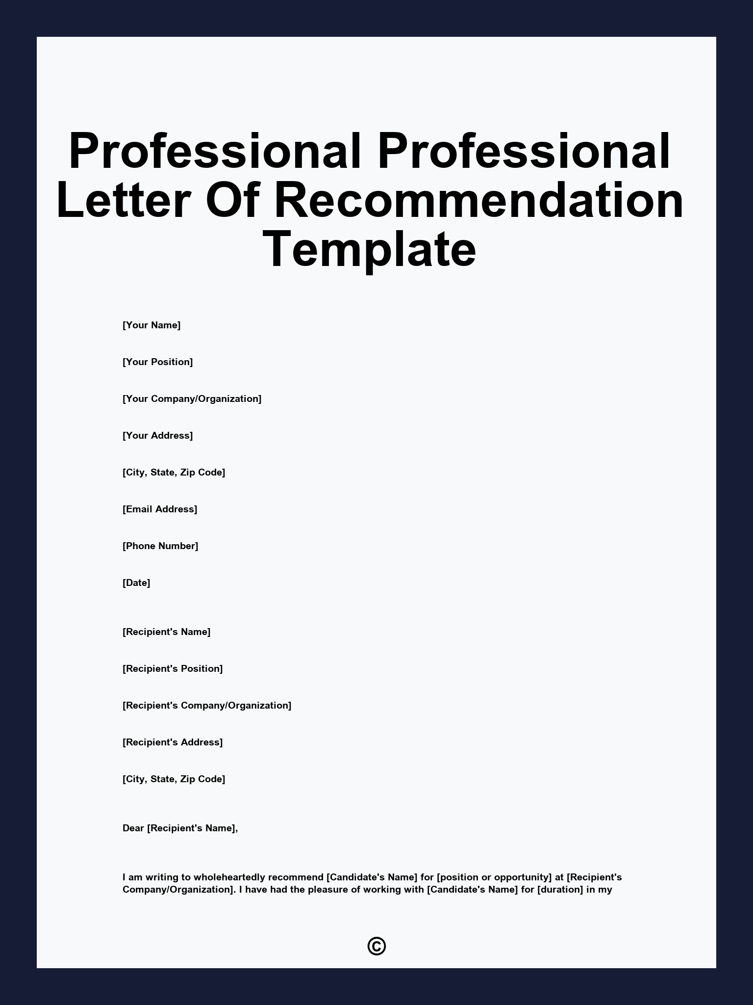 Professional Professional Letter Of Recommendation Template