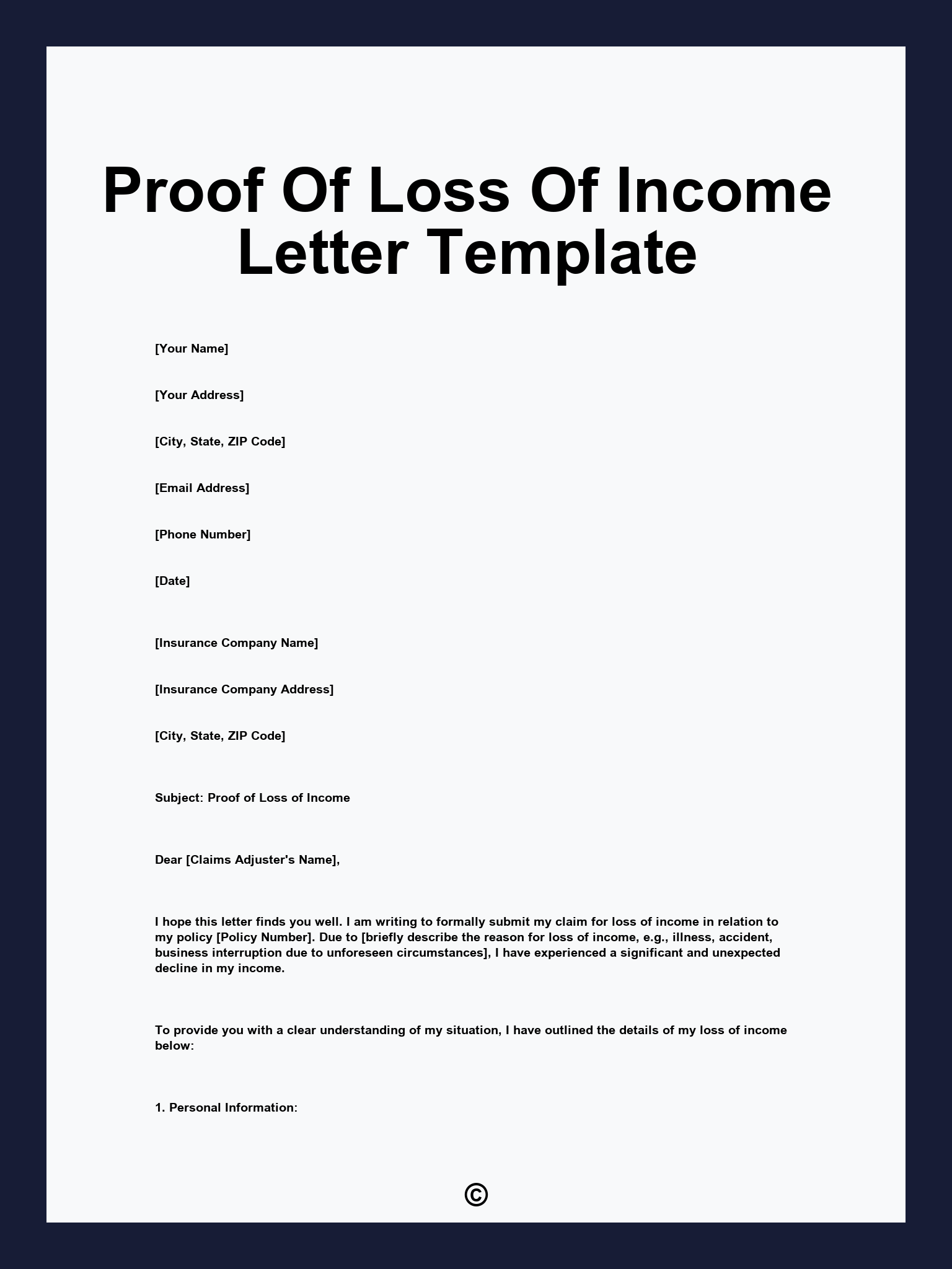 Proof Of Loss Of Income Letter Template