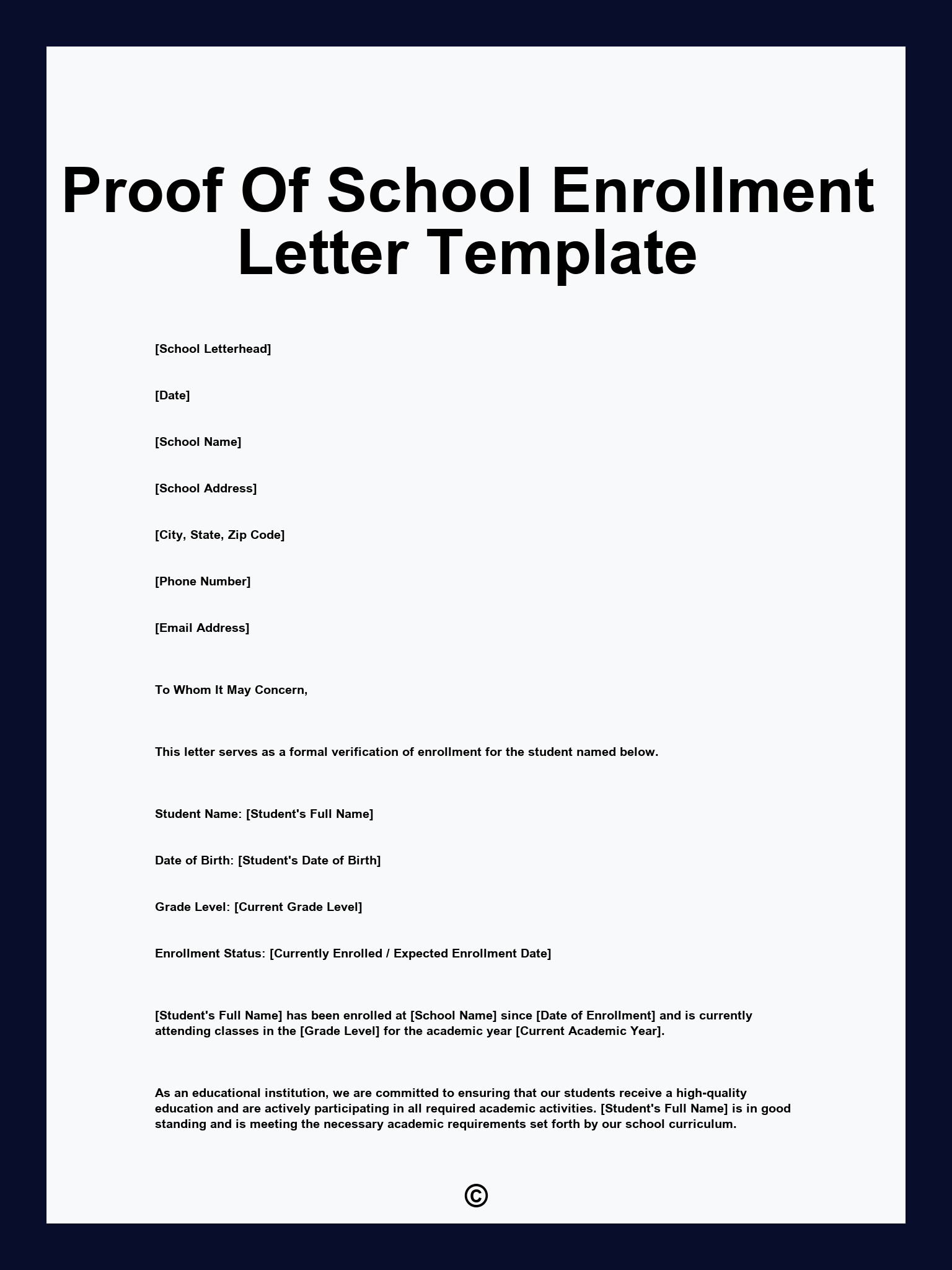 Proof Of School Enrollment Letter Template