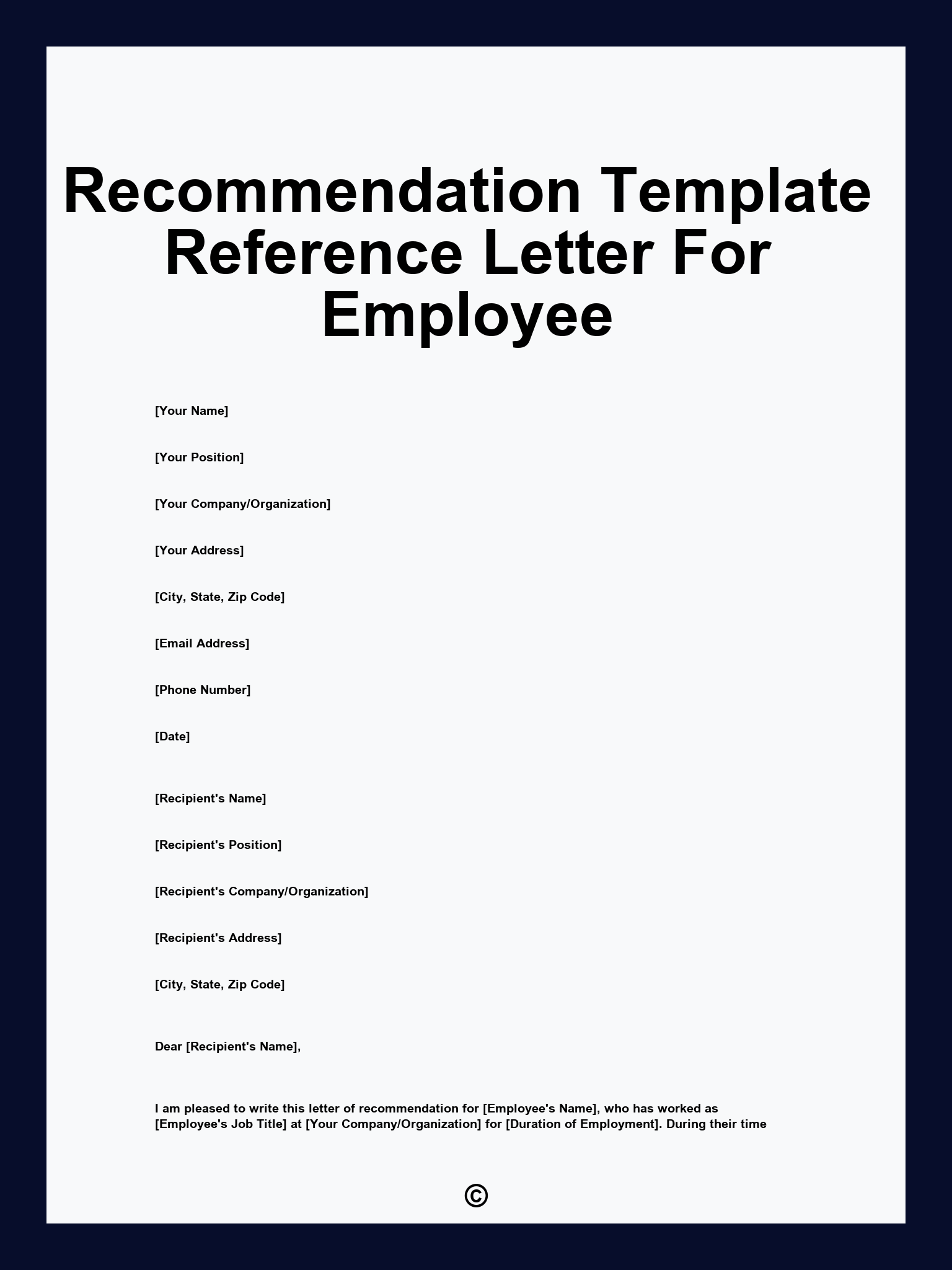 Recommendation Template Reference Letter For Employee