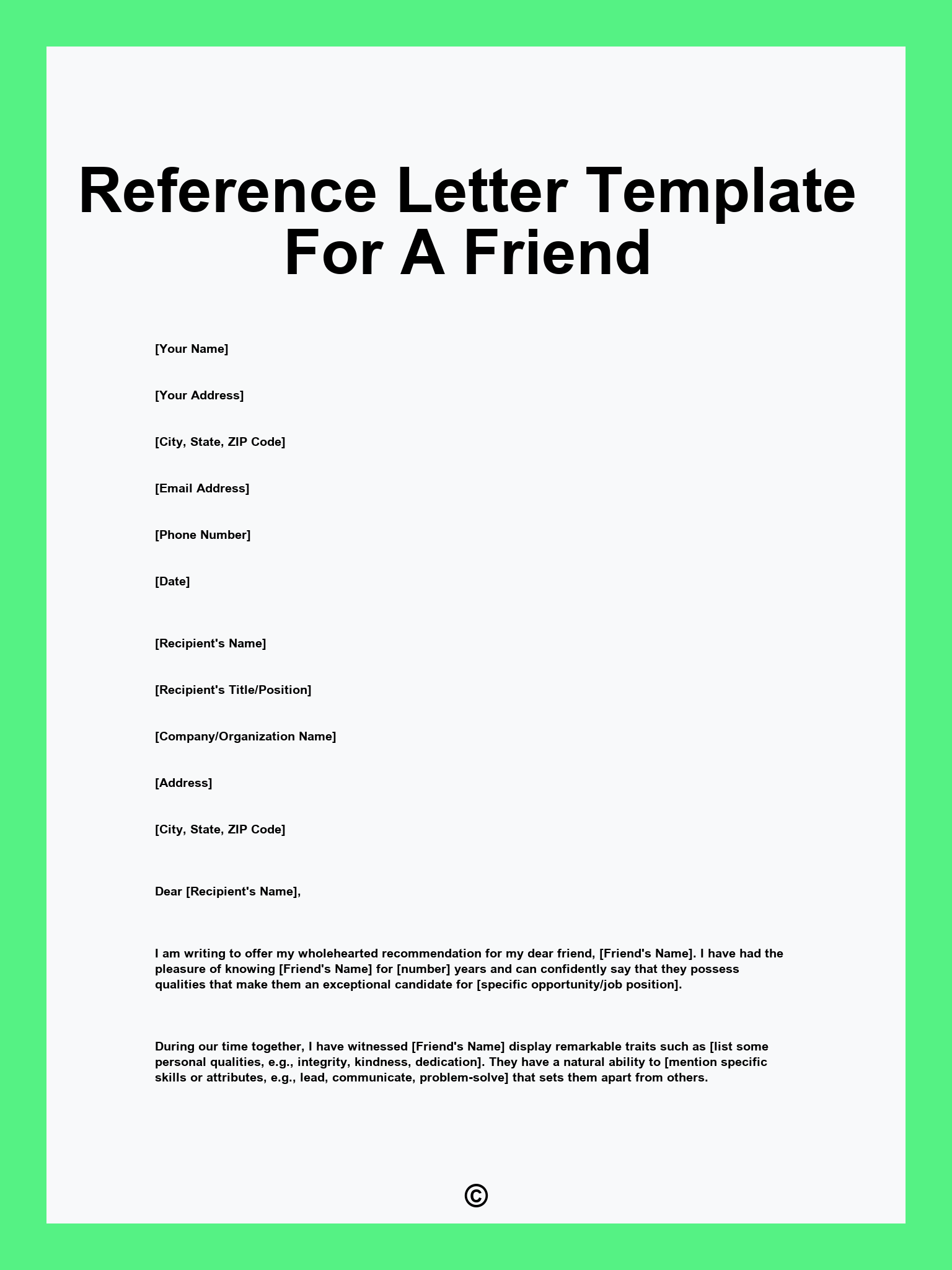 Reference Letter Template For A Friend