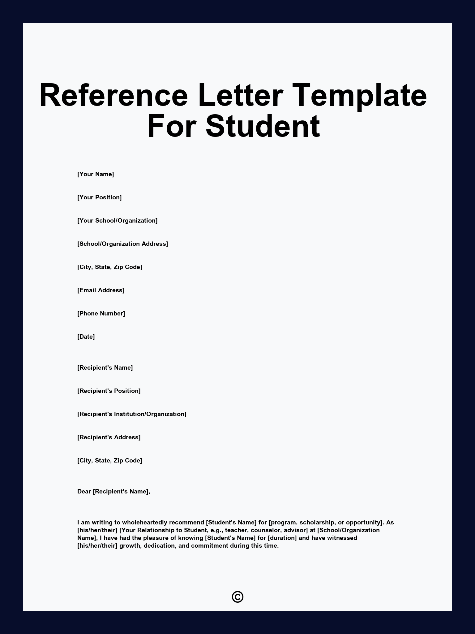 Reference Letter Template For Student