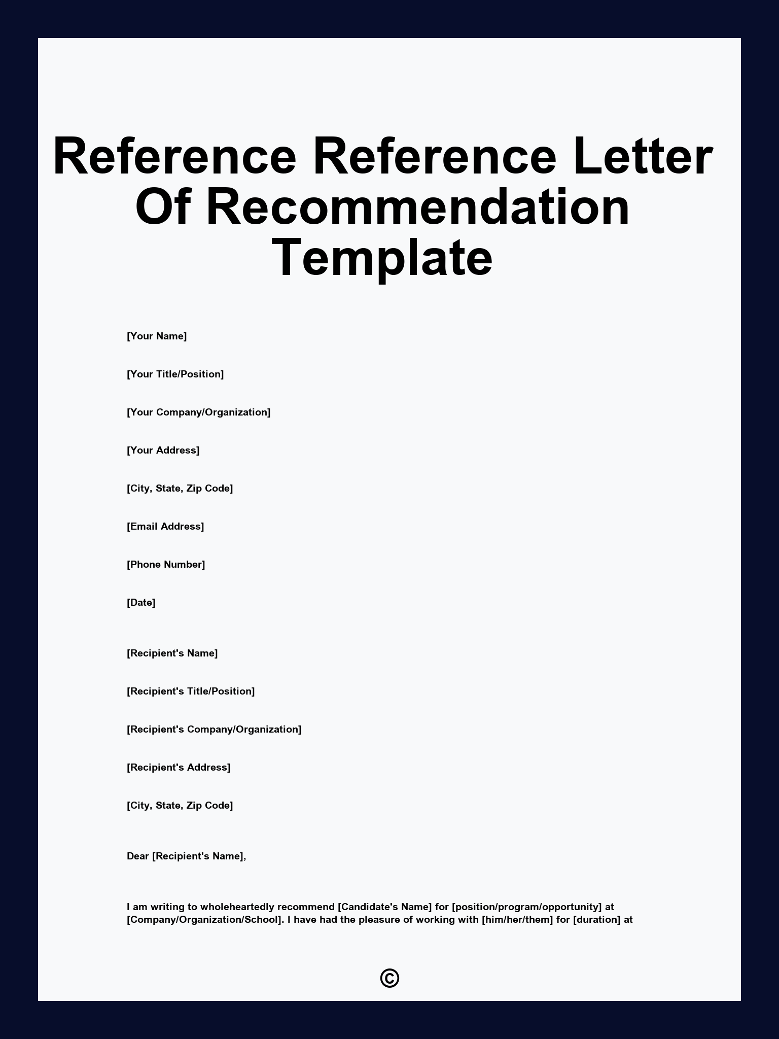 Reference Reference Letter Of Recommendation Template