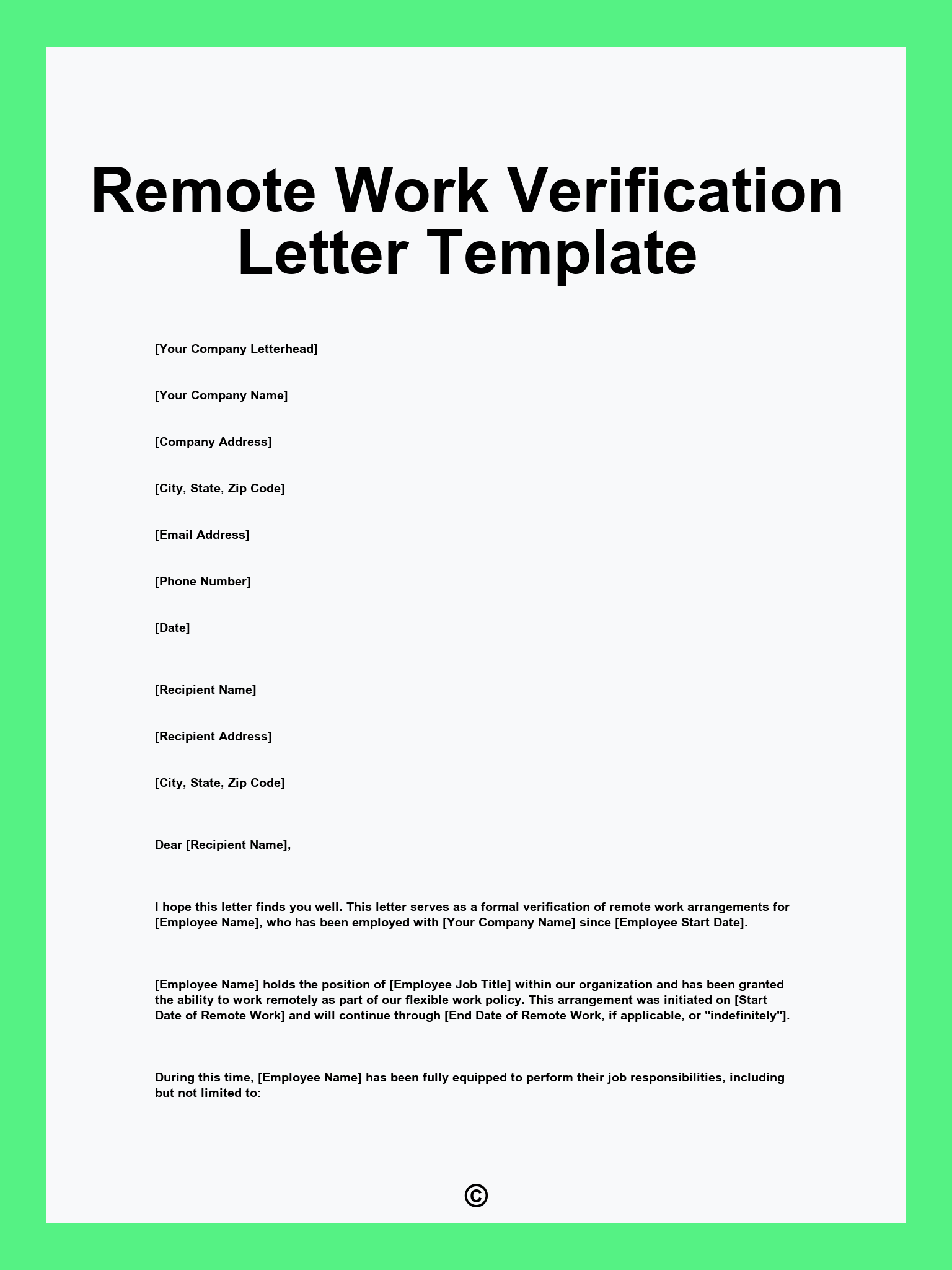 Remote Work Verification Letter Template