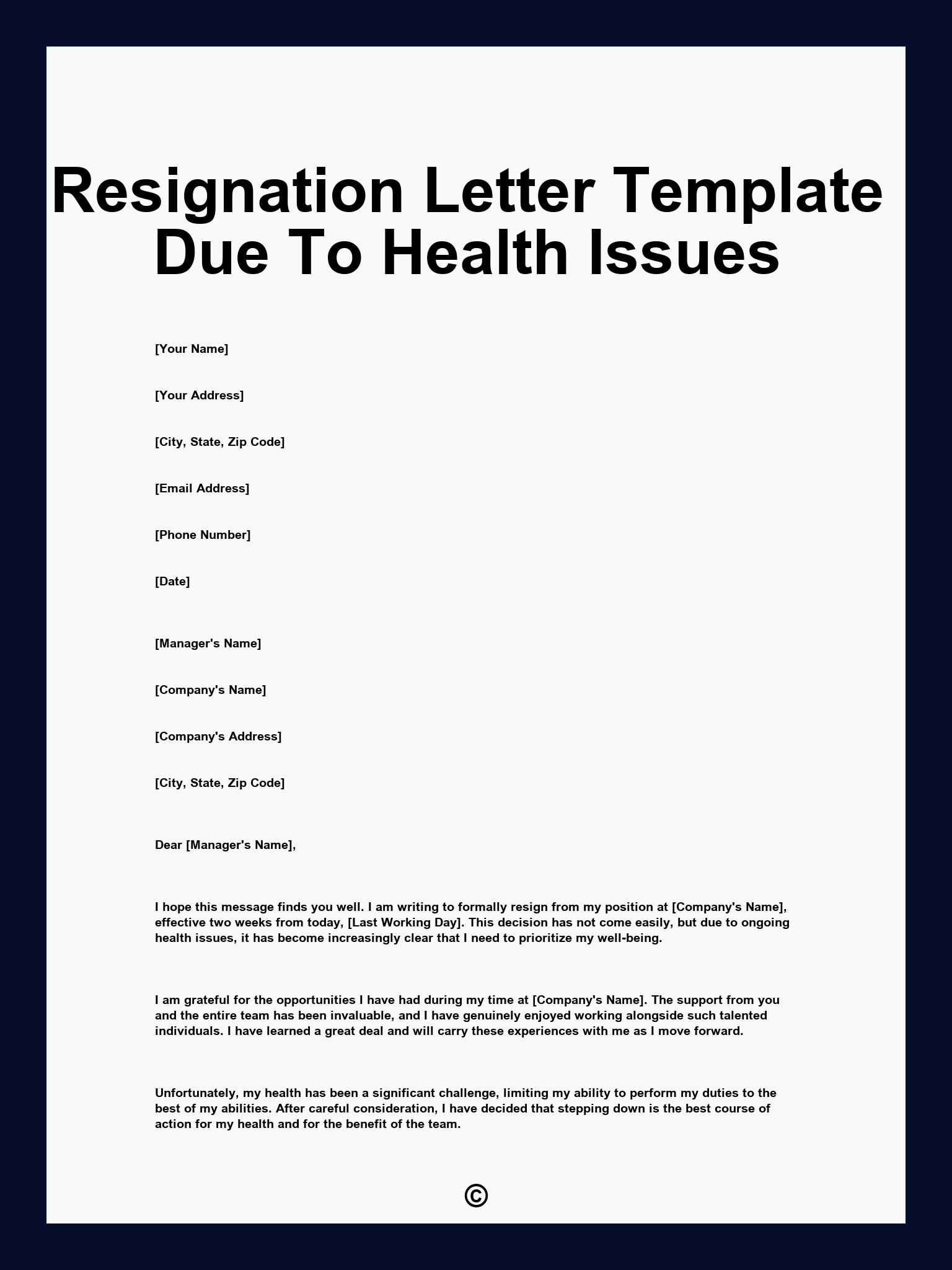 Resignation Letter Template Due To Health Issues