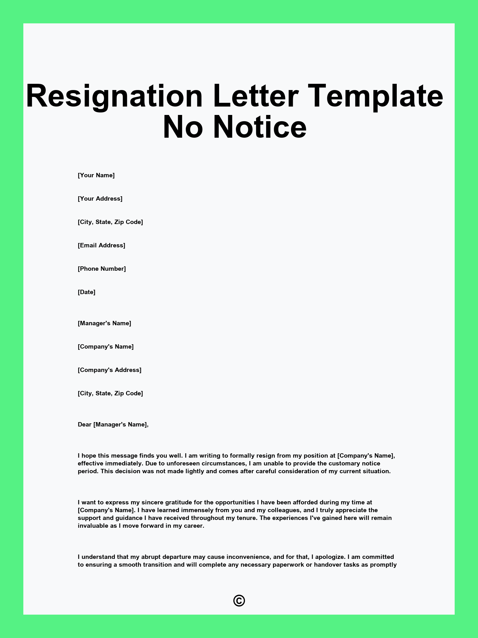 Resignation Letter Template No Notice