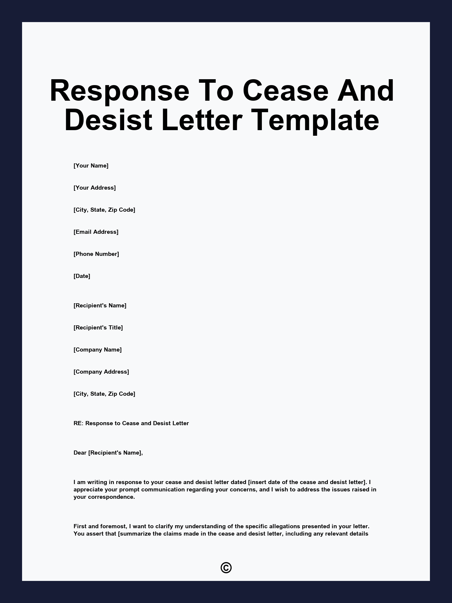 Response To Cease And Desist Letter Template