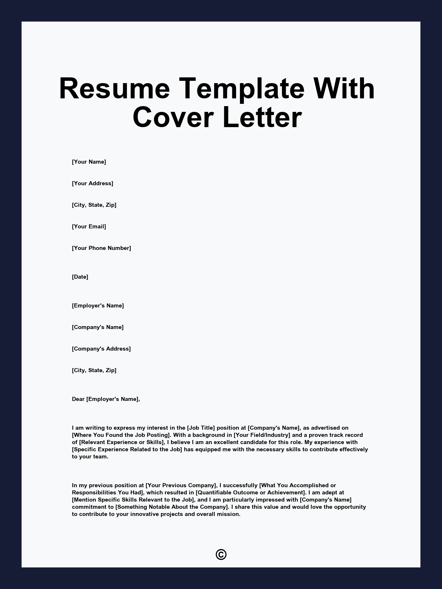 Resume Template With Cover Letter