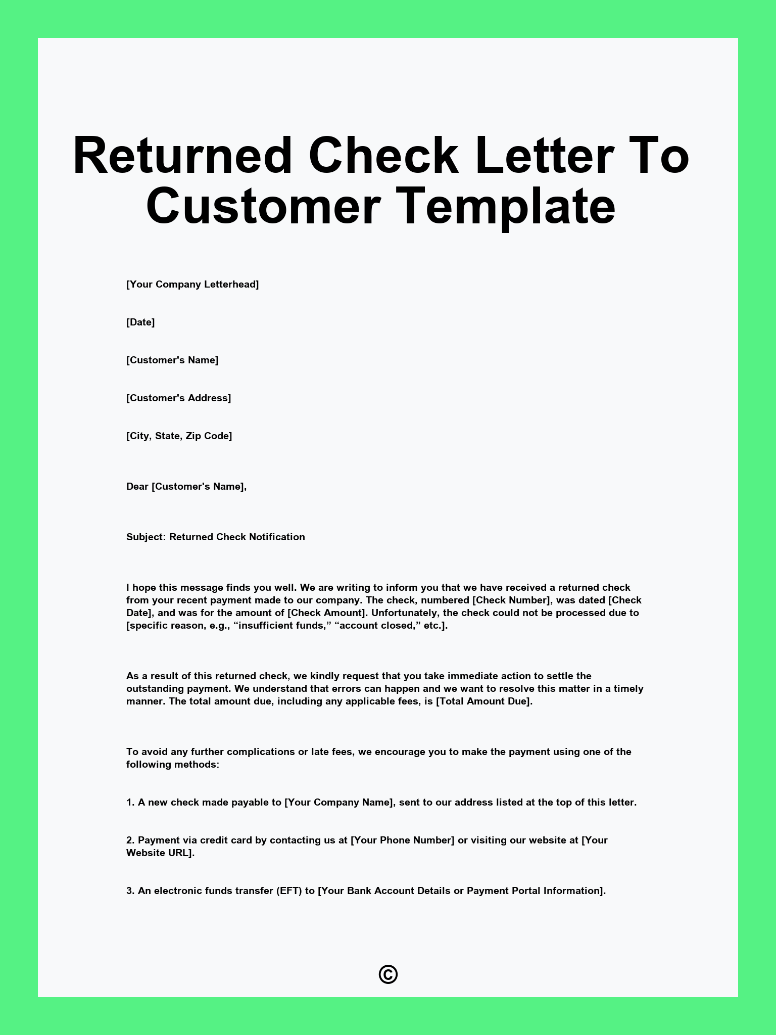 Returned Check Letter To Customer Template