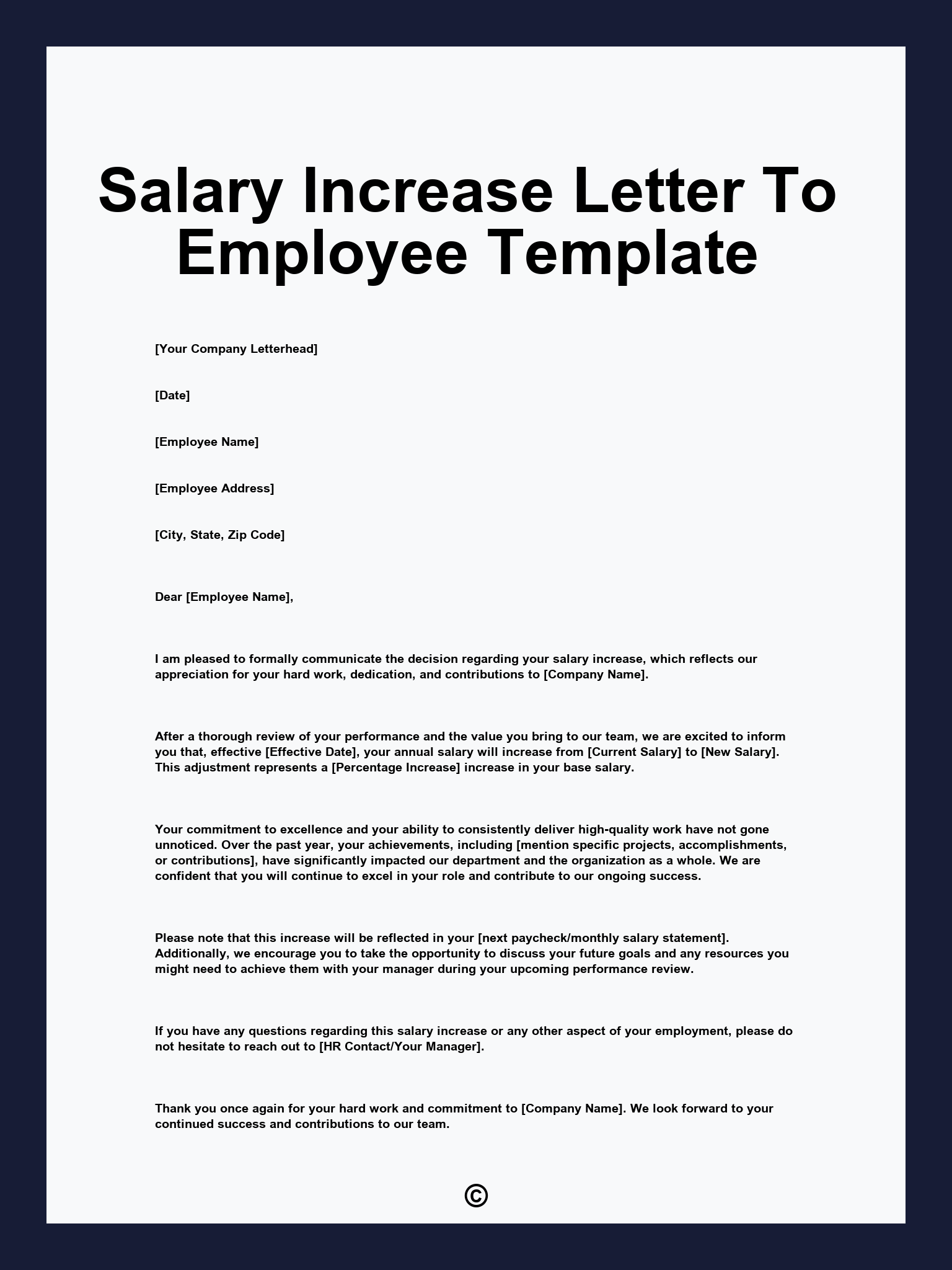 Salary Increase Letter To Employee Template