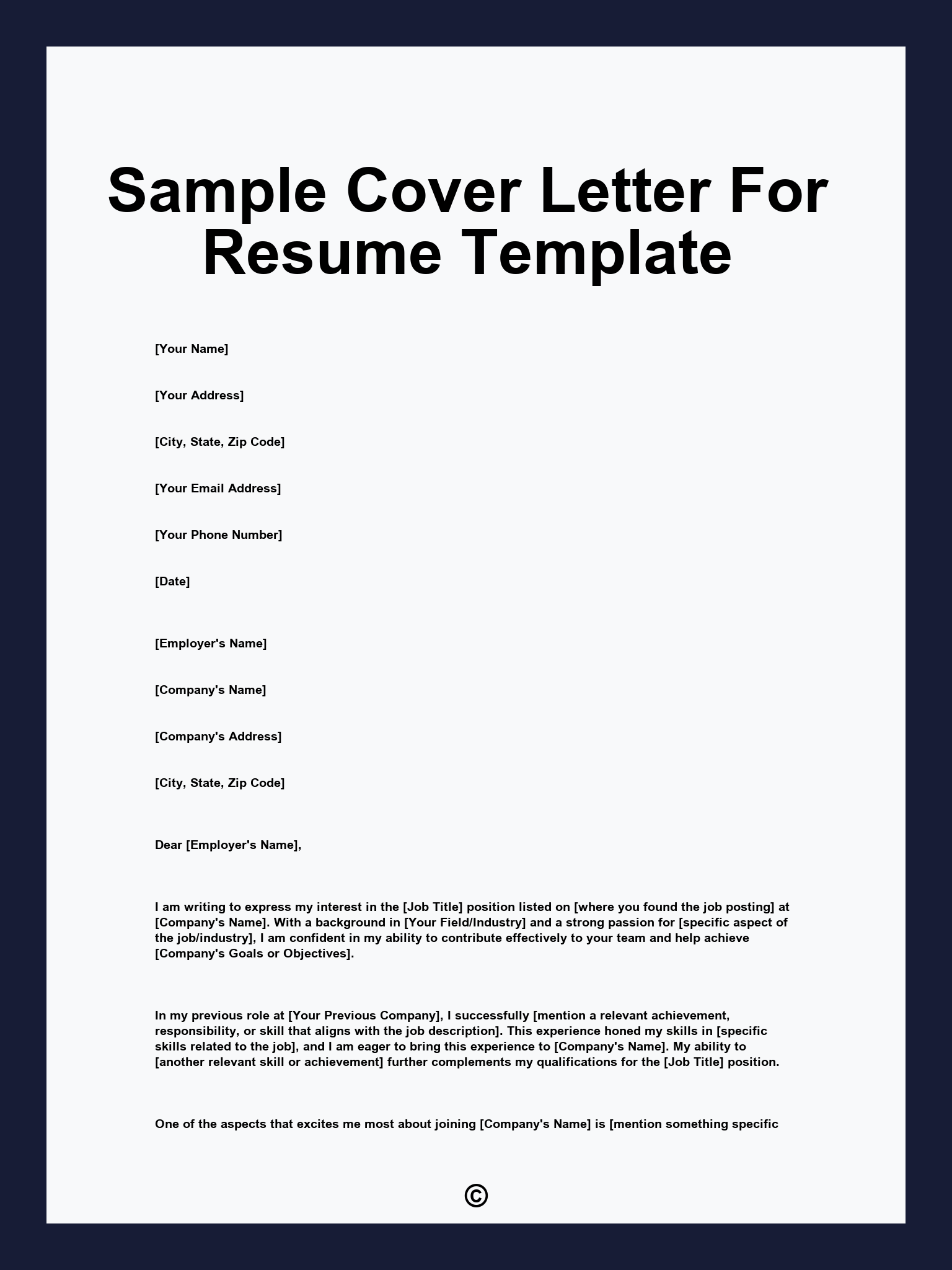 Sample Cover Letter For Resume Template
