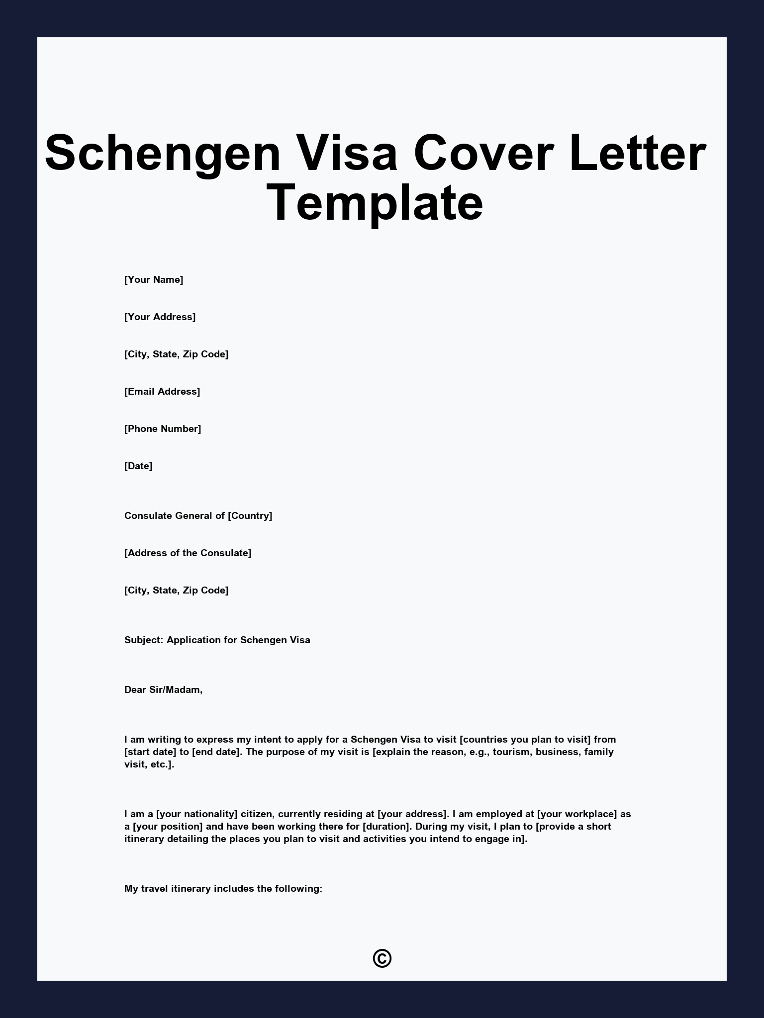 Schengen Visa Cover Letter Template