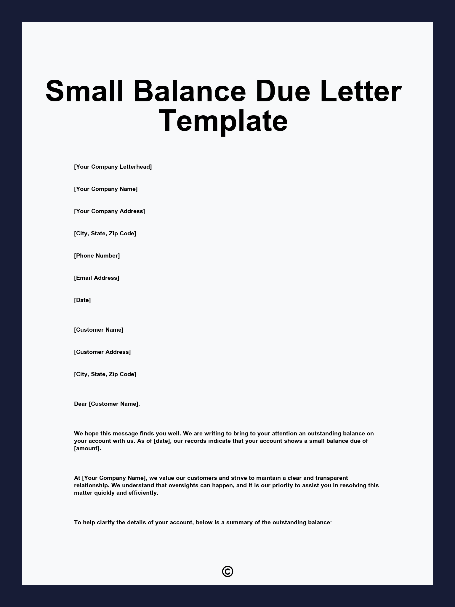 Small Balance Due Letter Template