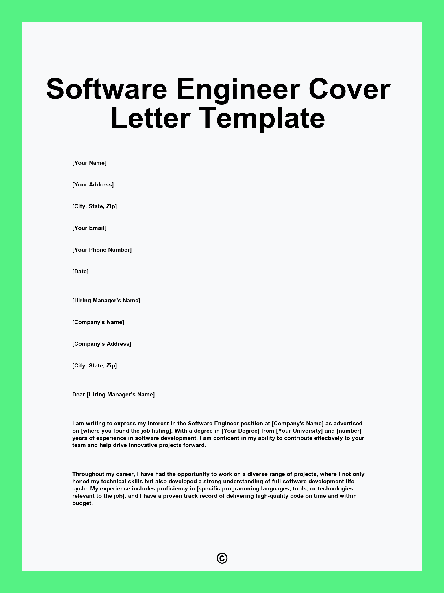 Software Engineer Cover Letter Template