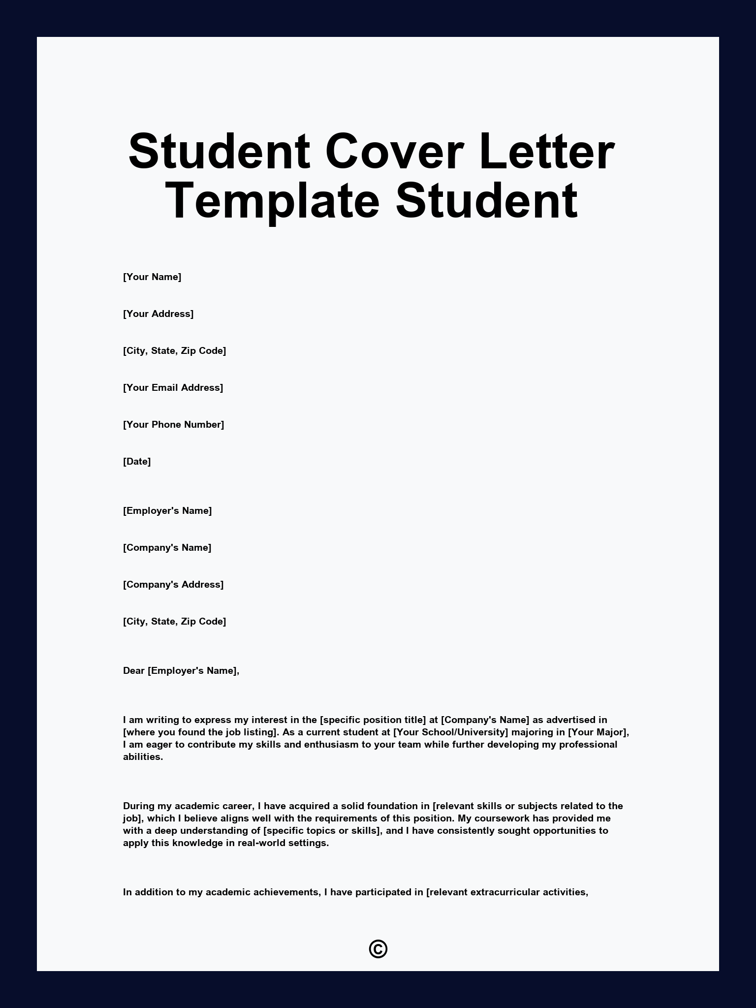 Student Cover Letter Template Student