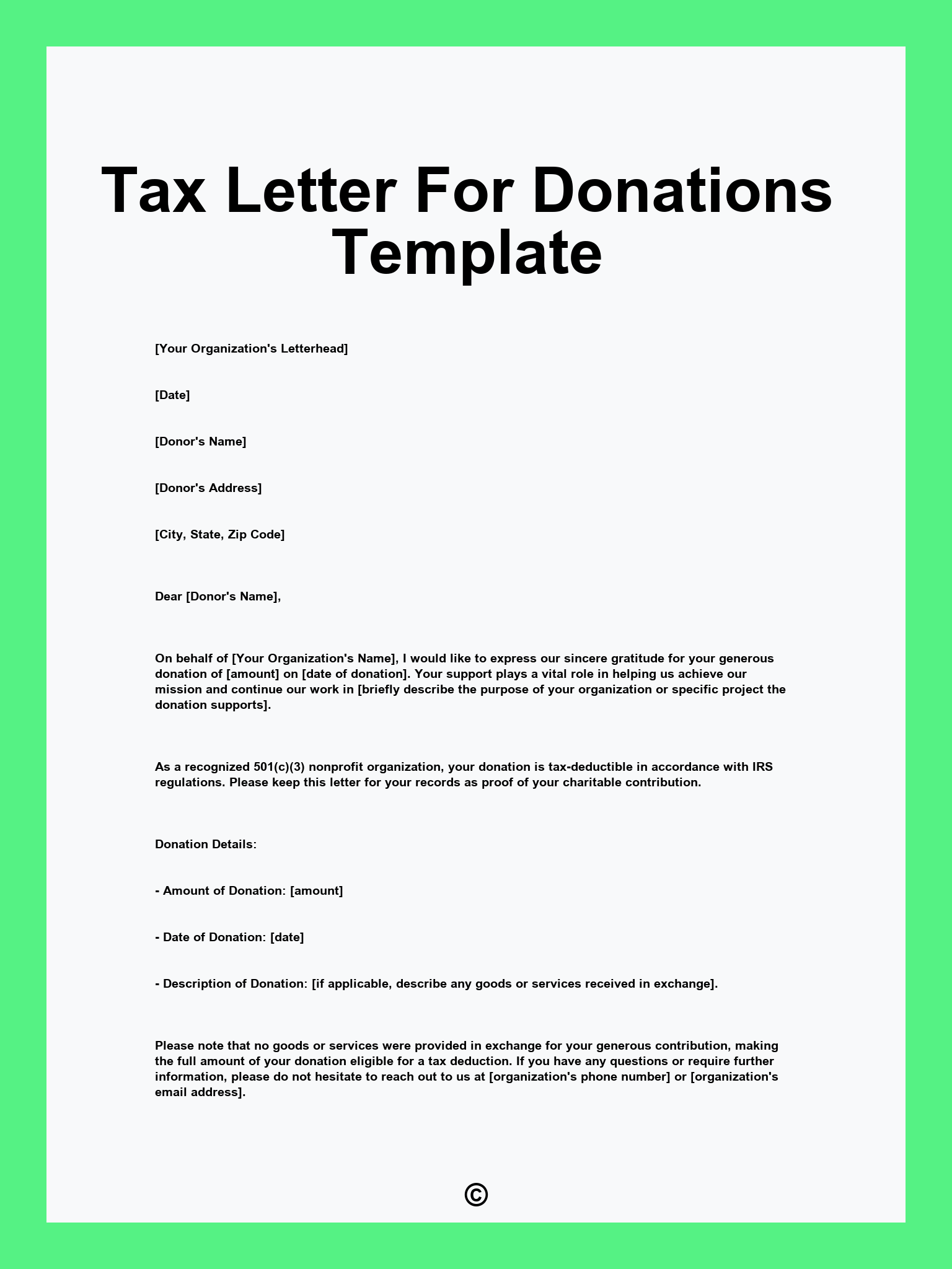 Tax Letter For Donations Template