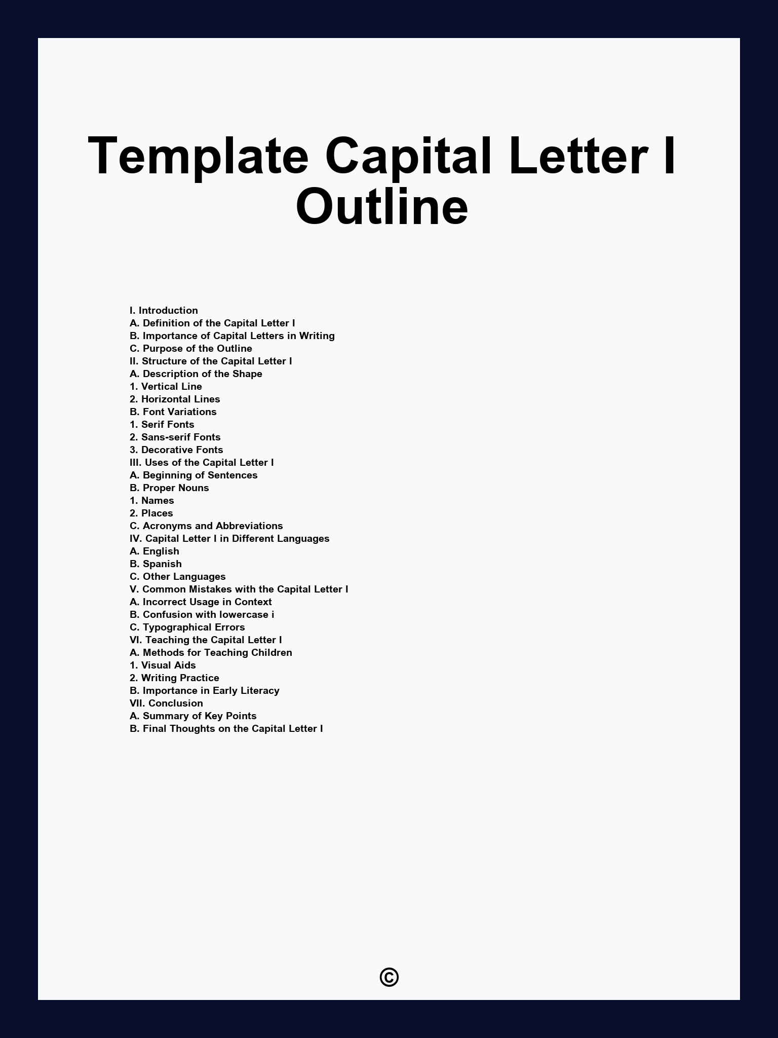 Template Capital Letter I Outline