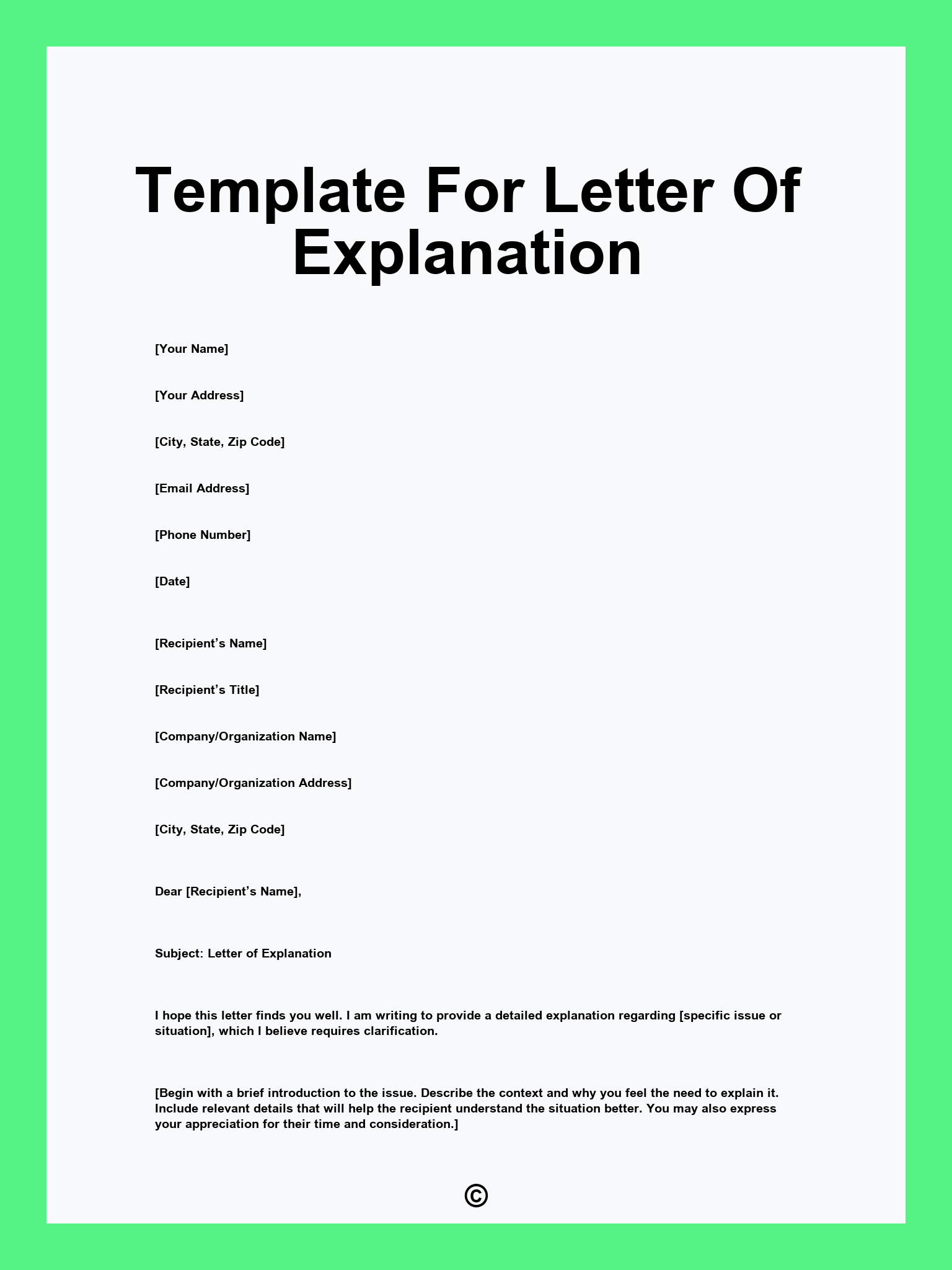 Template For Letter Of Explanation