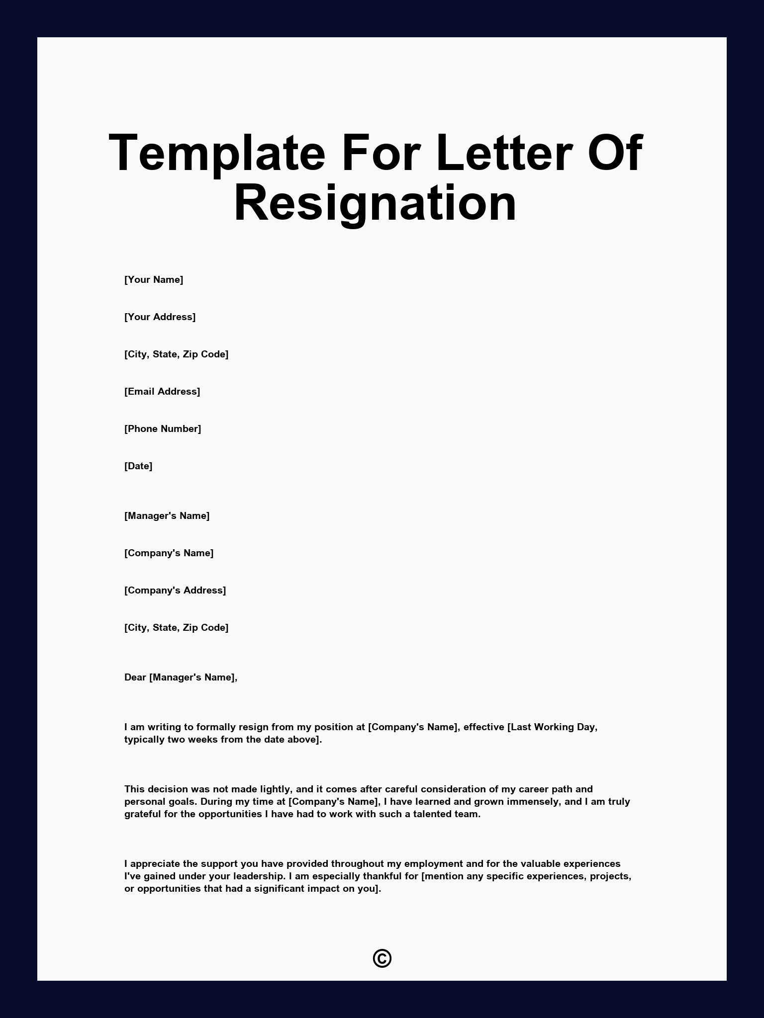 Template For Letter Of Resignation
