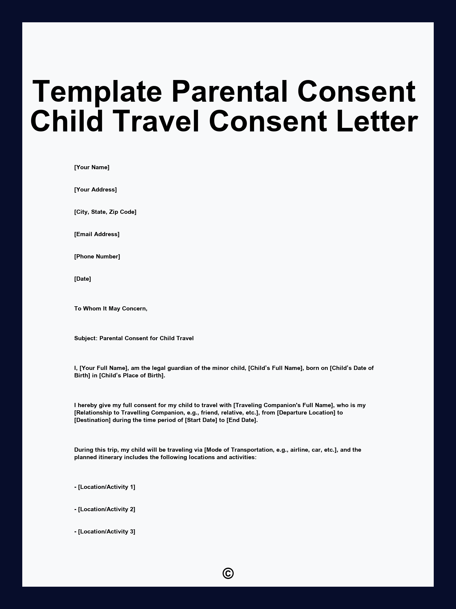Template Parental Consent Child Travel Consent Letter