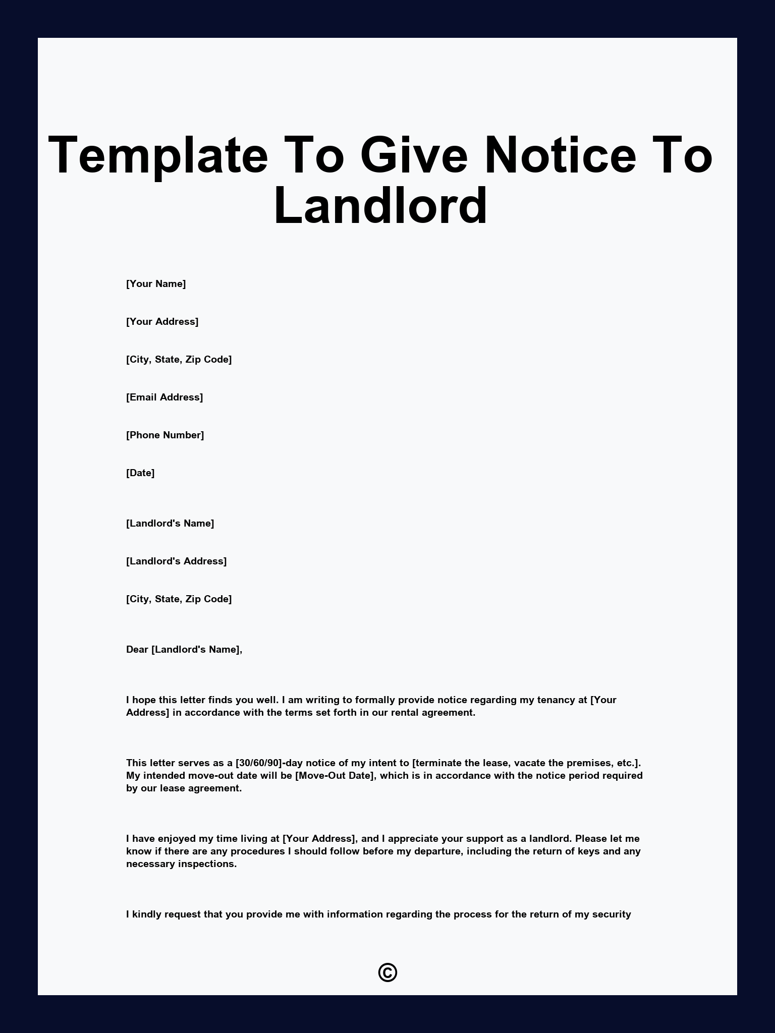 Template To Give Notice To Landlord