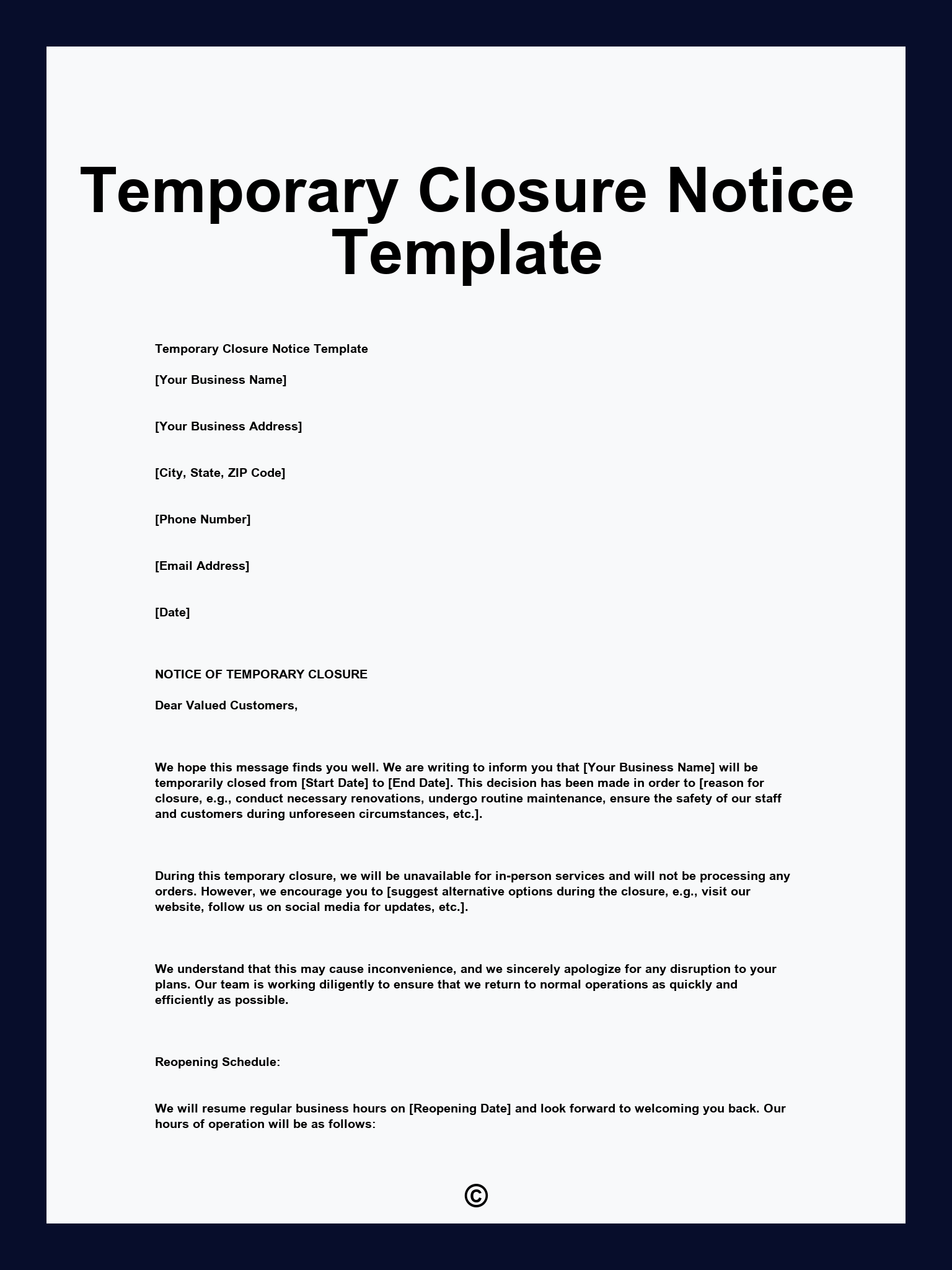 Temporary Closure Notice Template