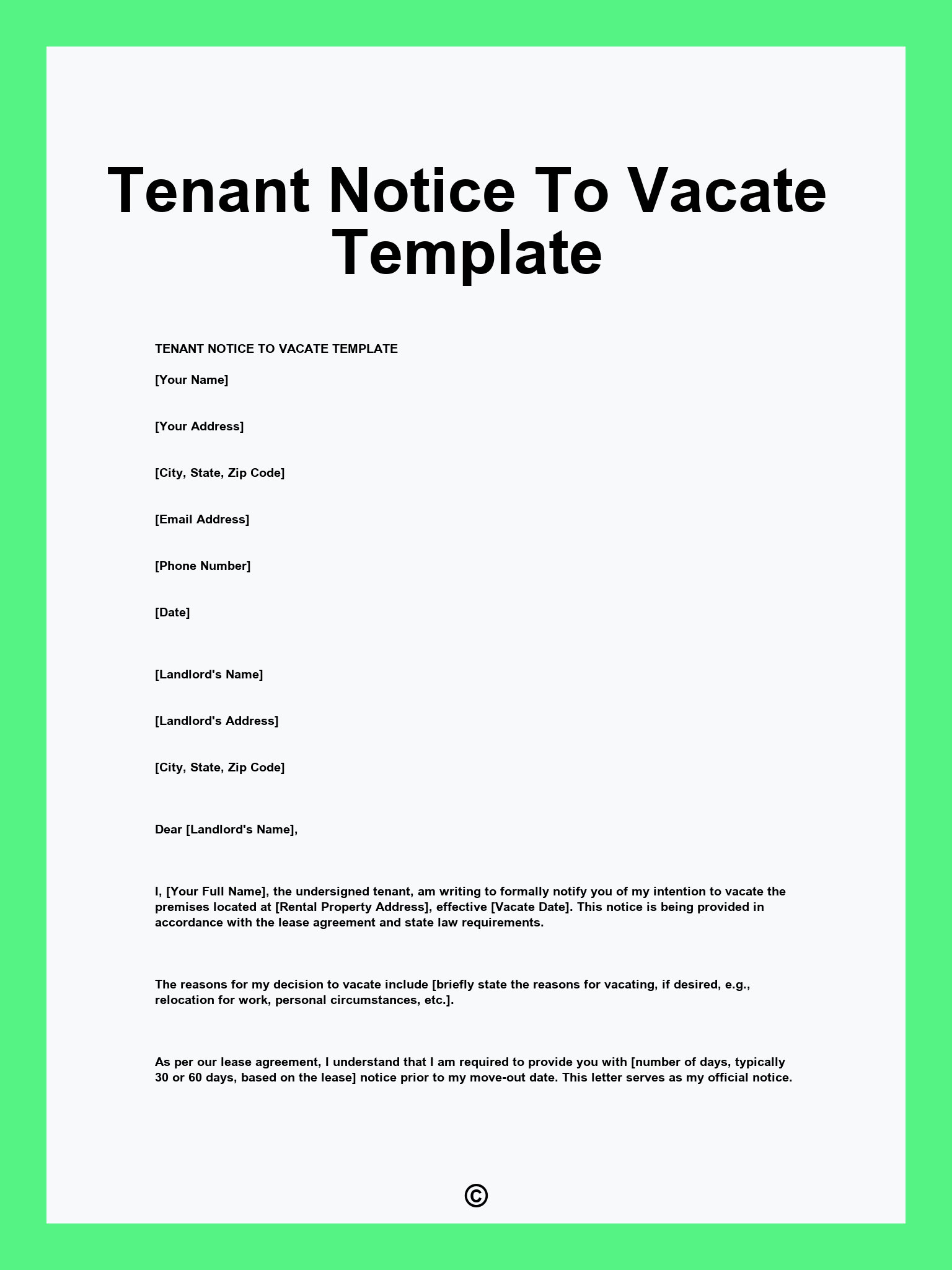 Tenant Notice To Vacate Template