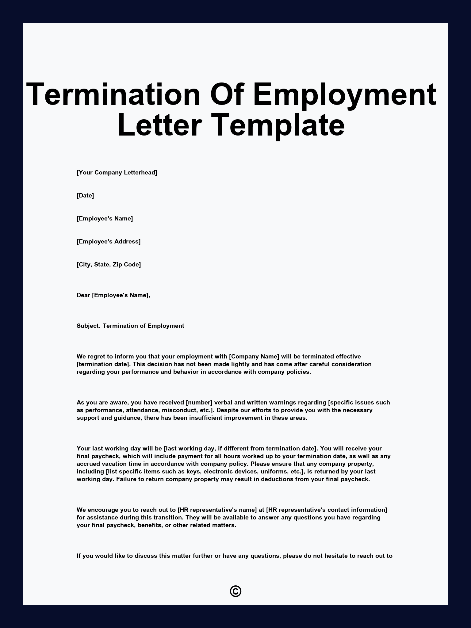 Termination Of Employment Letter Template