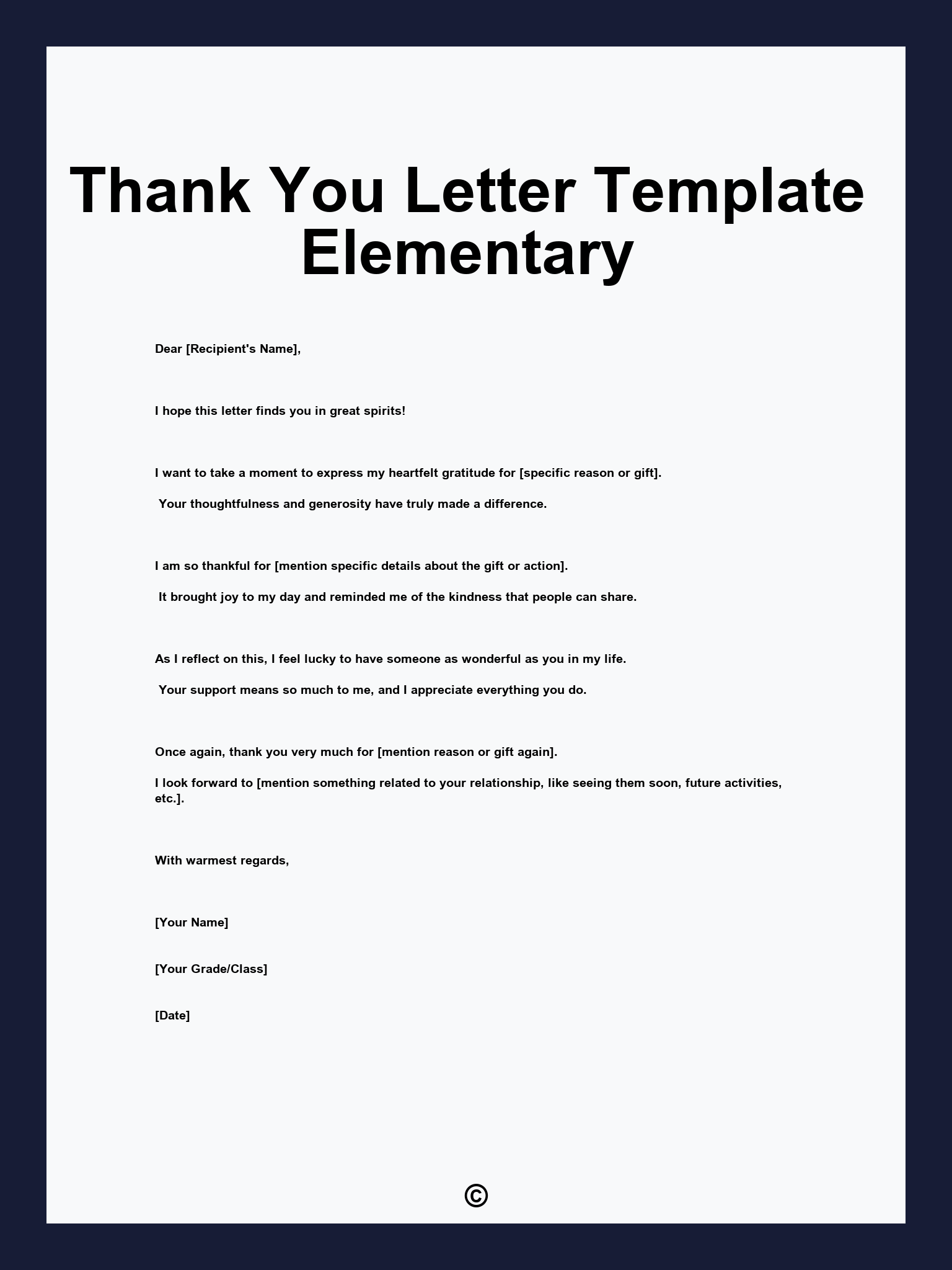 Thank You Letter Template Elementary