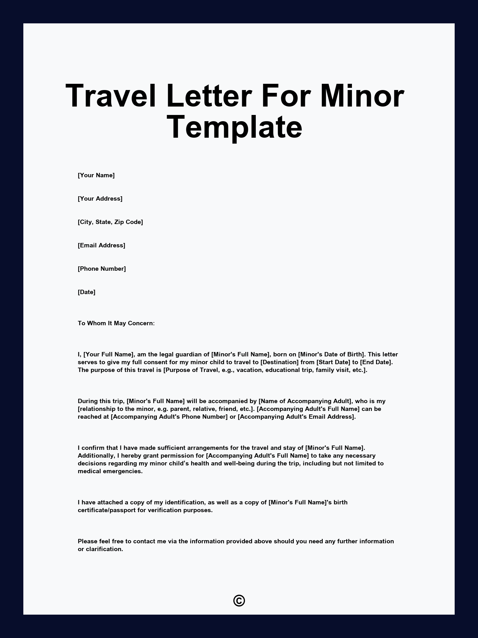 Travel Letter For Minor Template