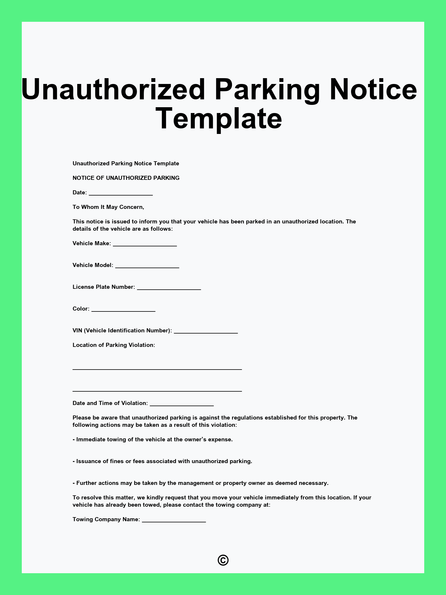 Unauthorized Parking Notice Template