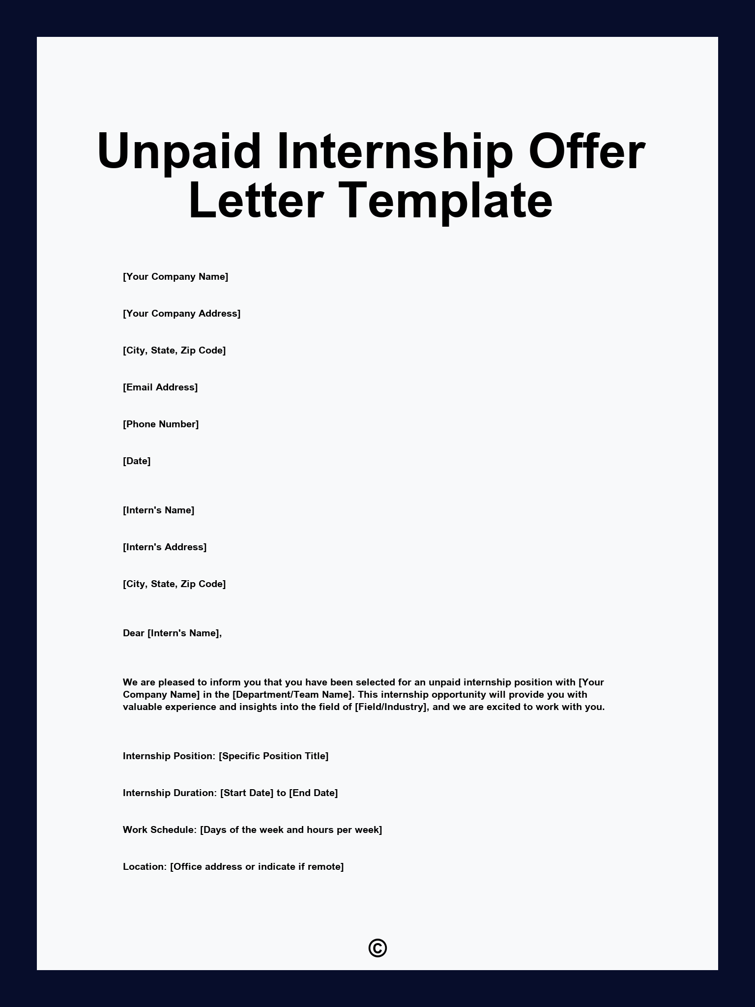 Unpaid Internship Offer Letter Template