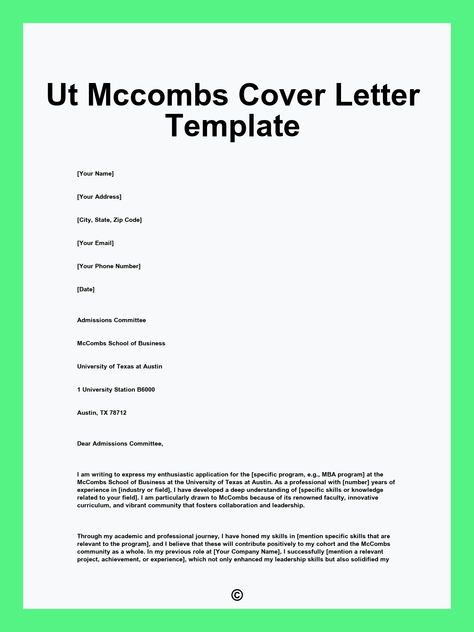 Ut Mccombs Cover Letter Template