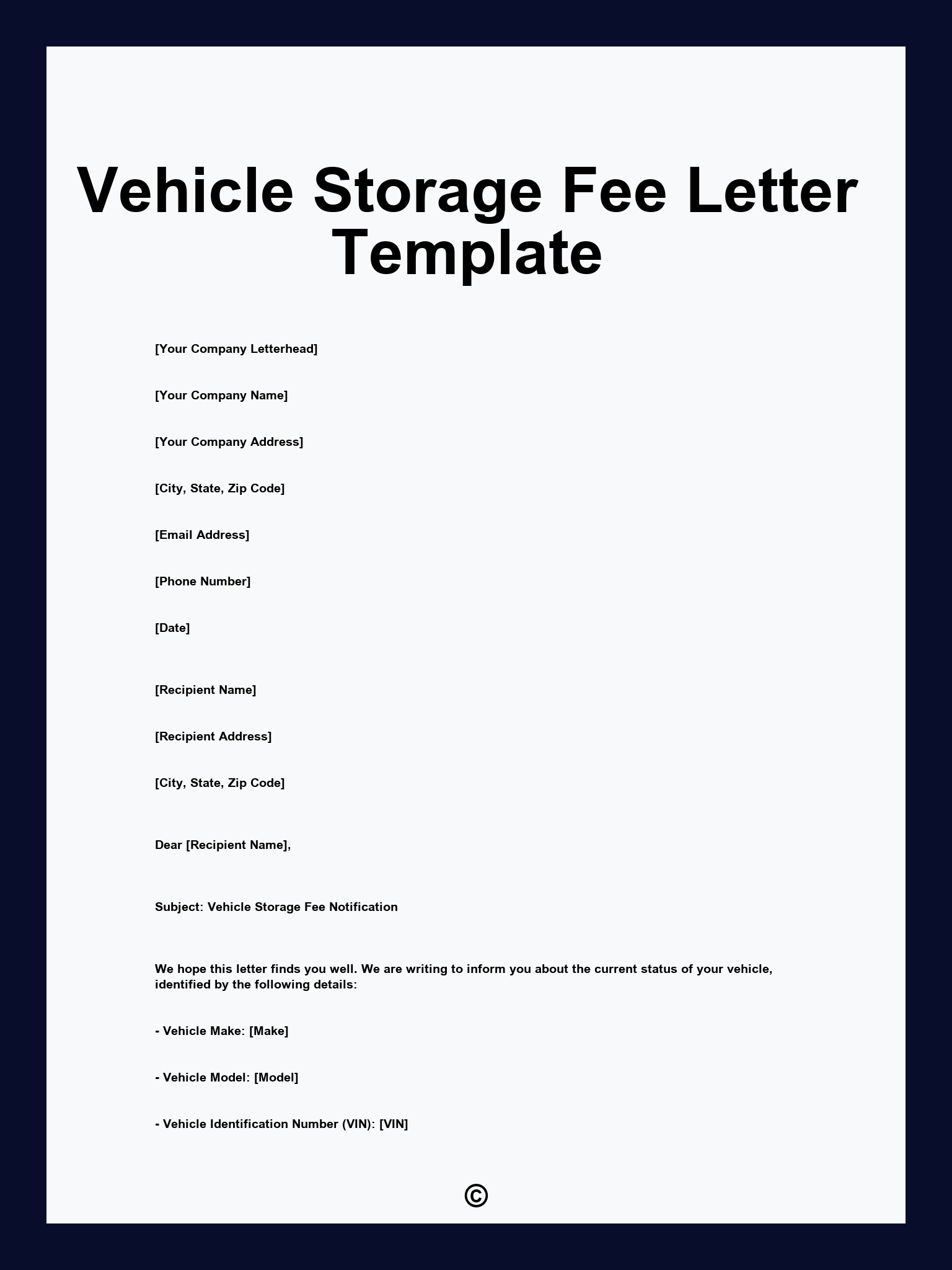 Vehicle Storage Fee Letter Template