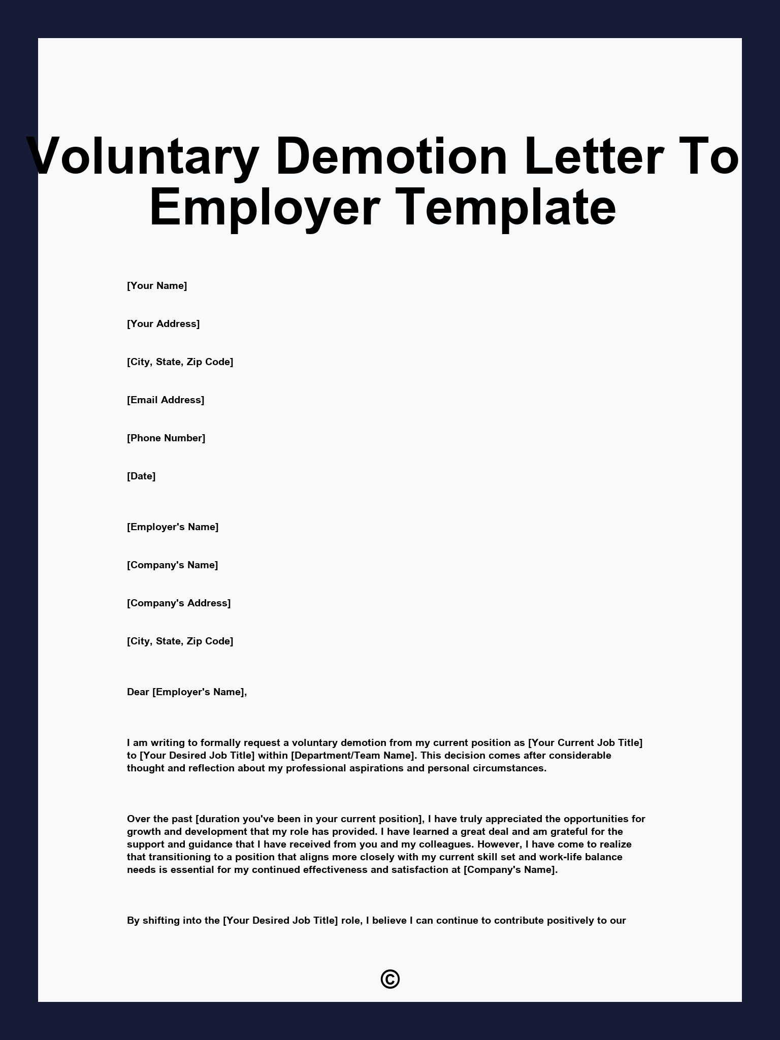 Voluntary Demotion Letter To Employer Template