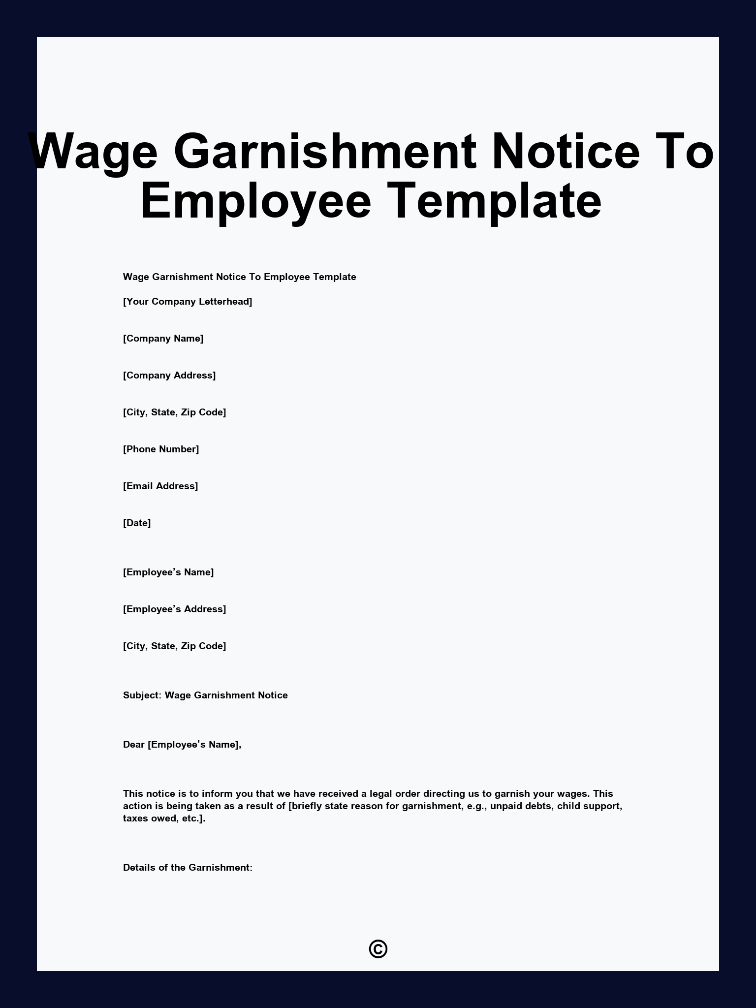 Wage Garnishment Notice To Employee Template