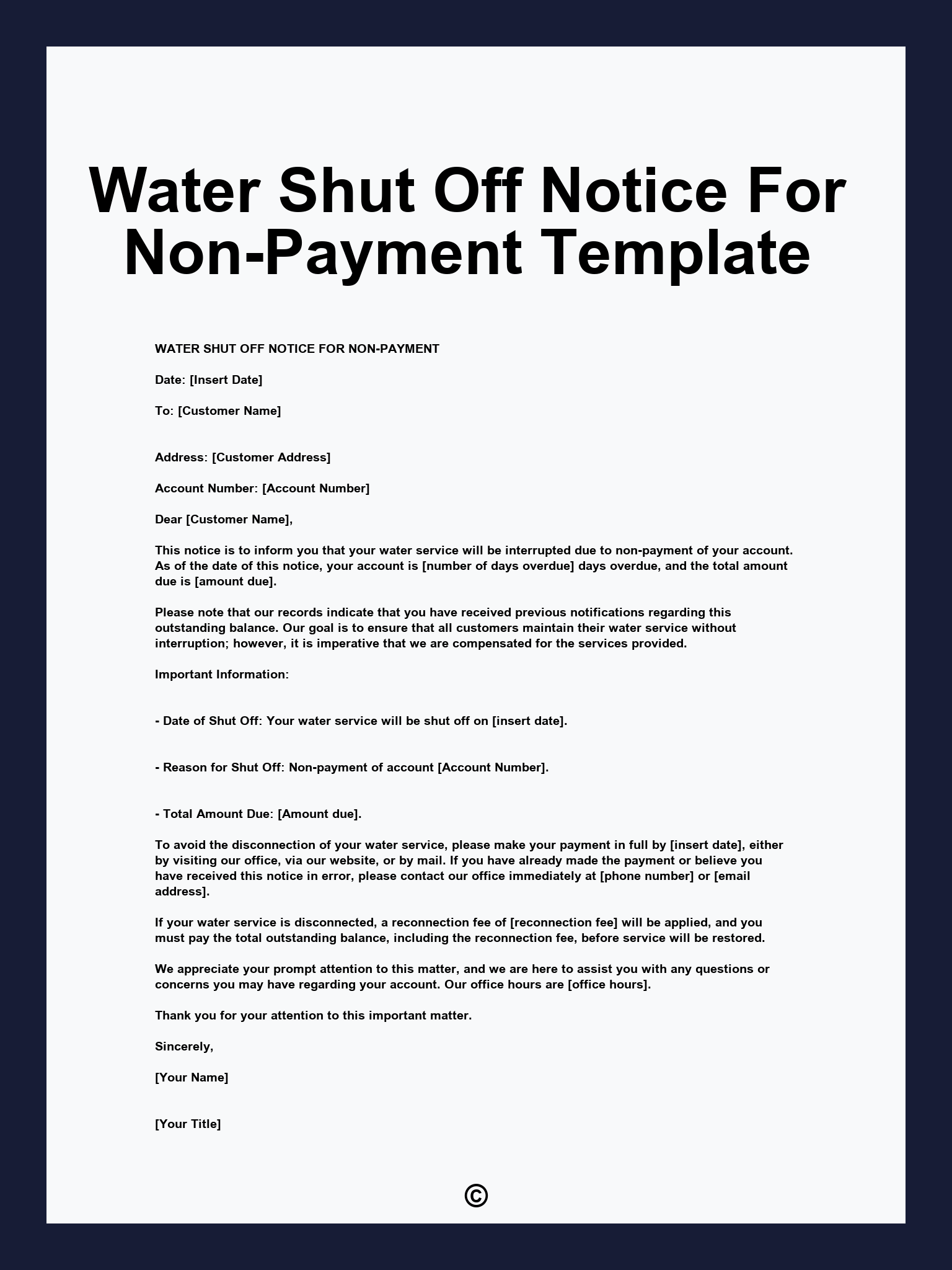 Water Shut Off Notice For Non-Payment Template